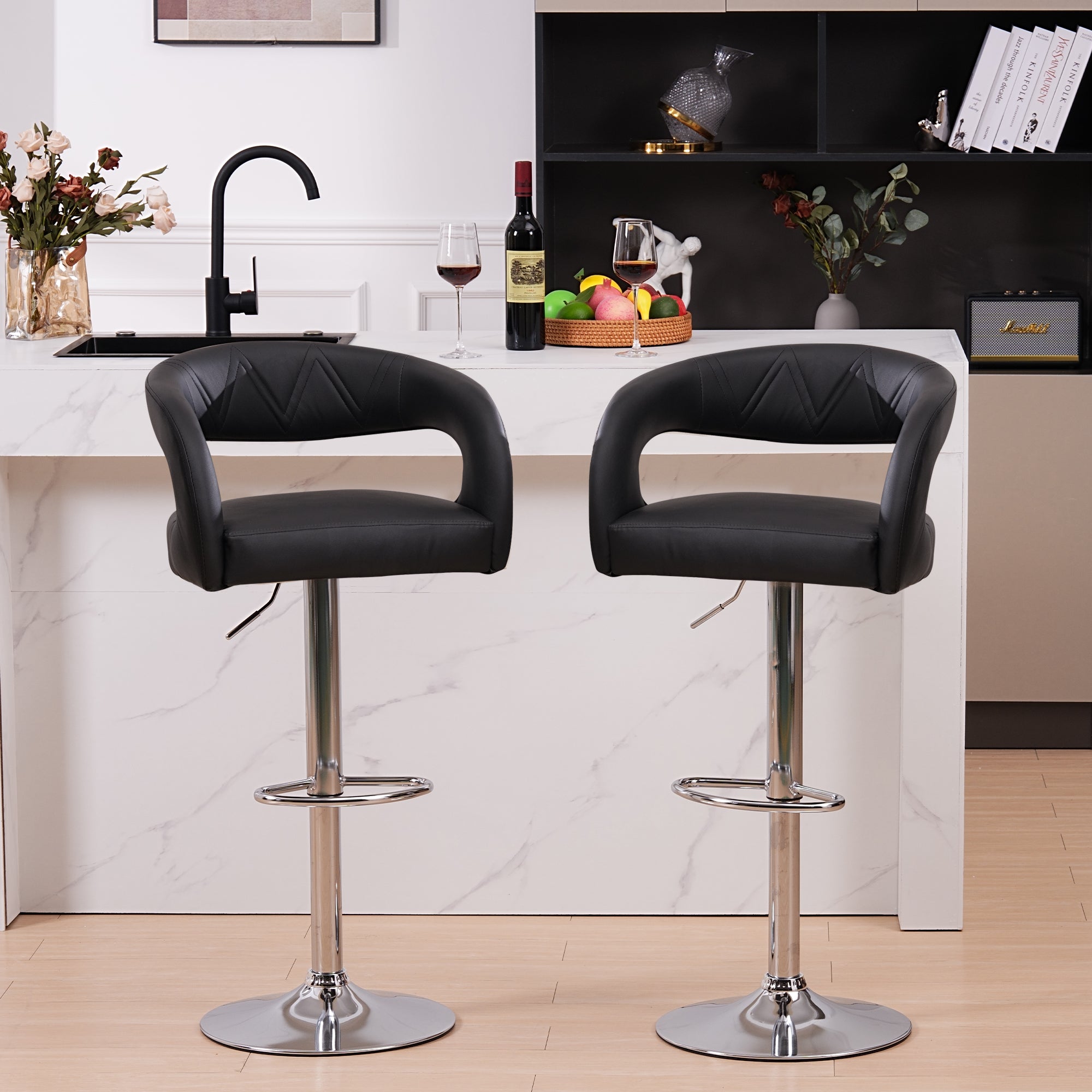 Vecelo LOE-C13-BLK Swivel Adjustable Height Bar Stool Set of 2