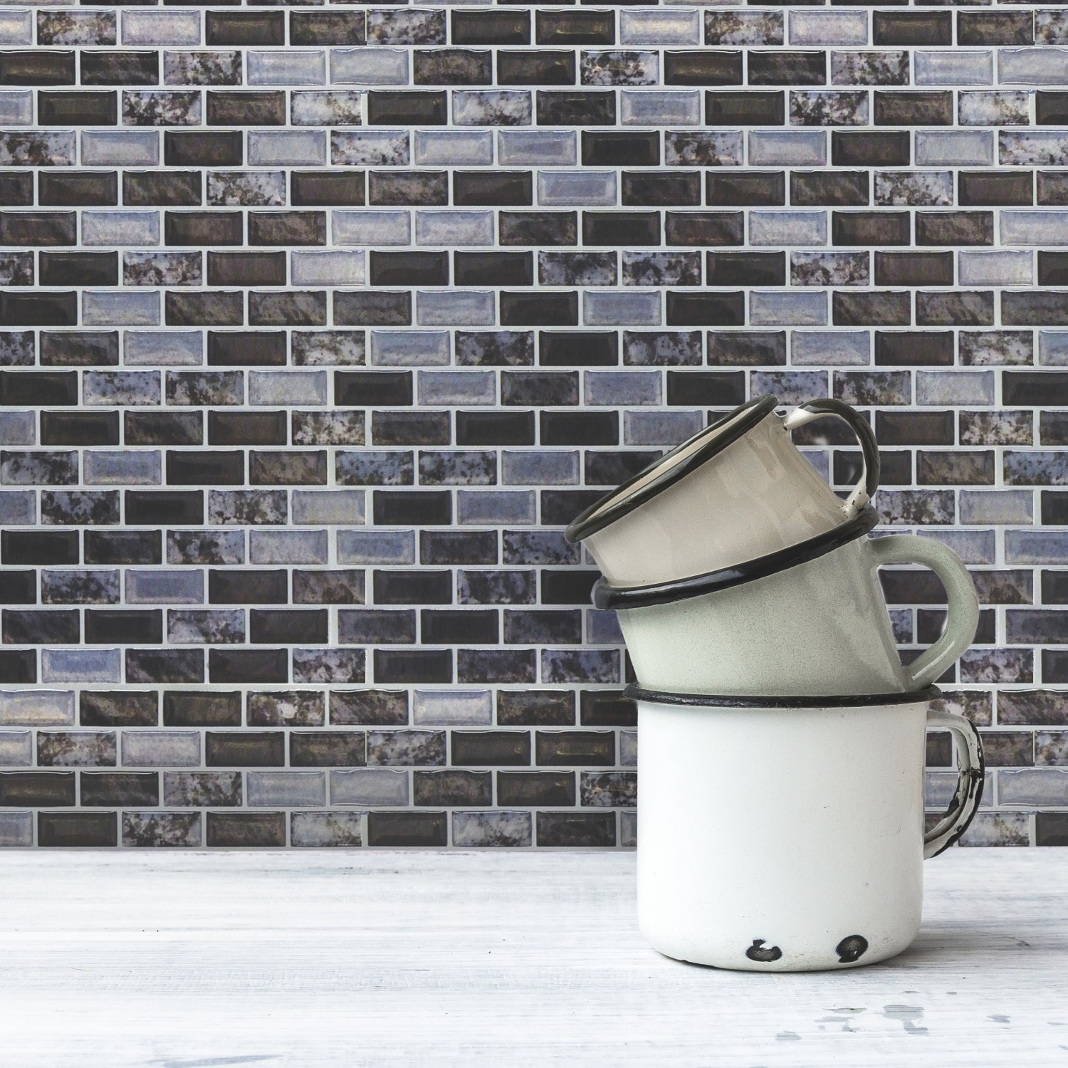 Blue and Gray Marble Peel and Stick Mosaic Tile