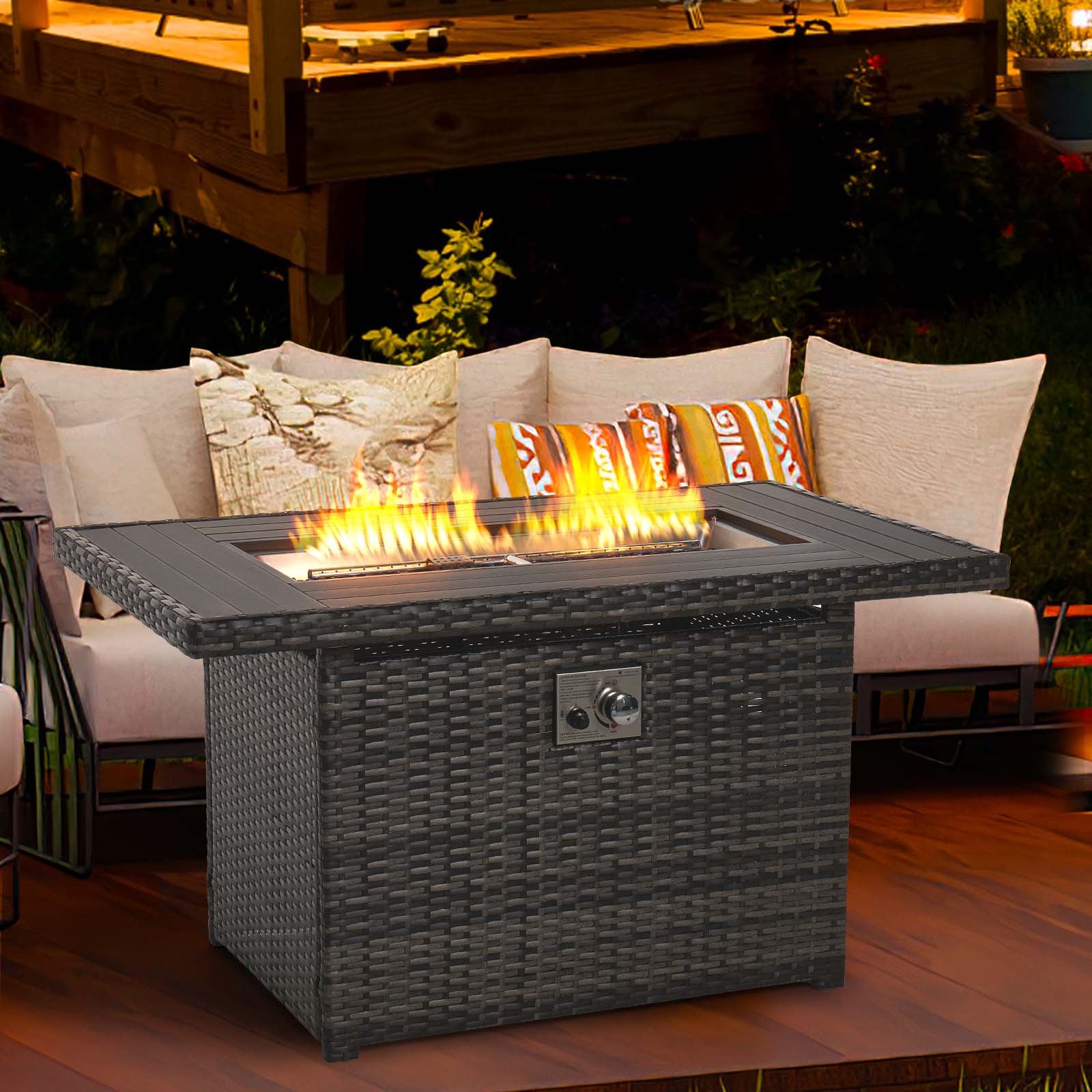 AOXUN 40-in W 50000-BTU Gray Tabletop Steel Propane Gas Fire Pit in the ...