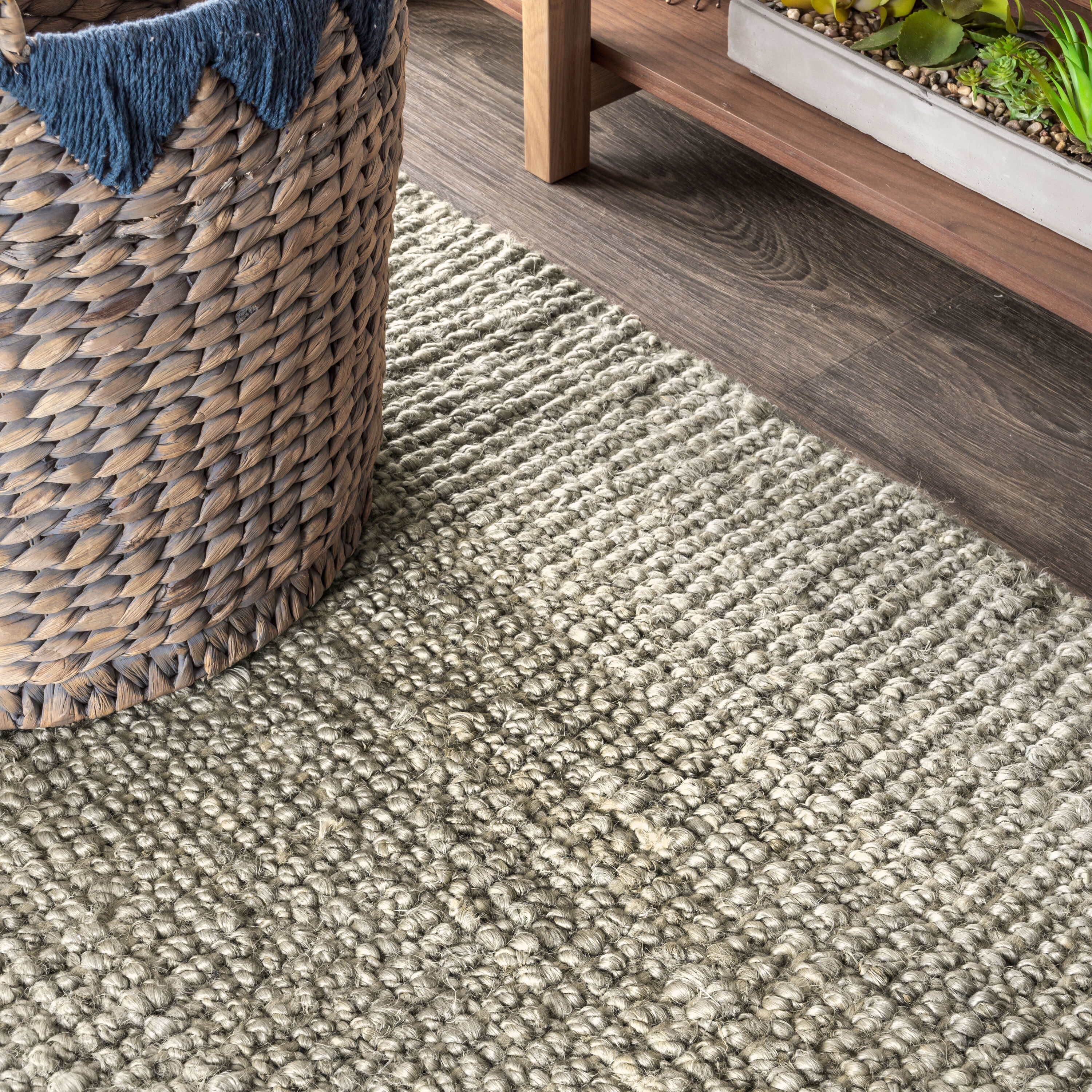 JONATHAN Y NATURAL FIBER 8 X 8 Jute Gray Square Indoor Solid Rustic Area Rug  in the Rugs department at