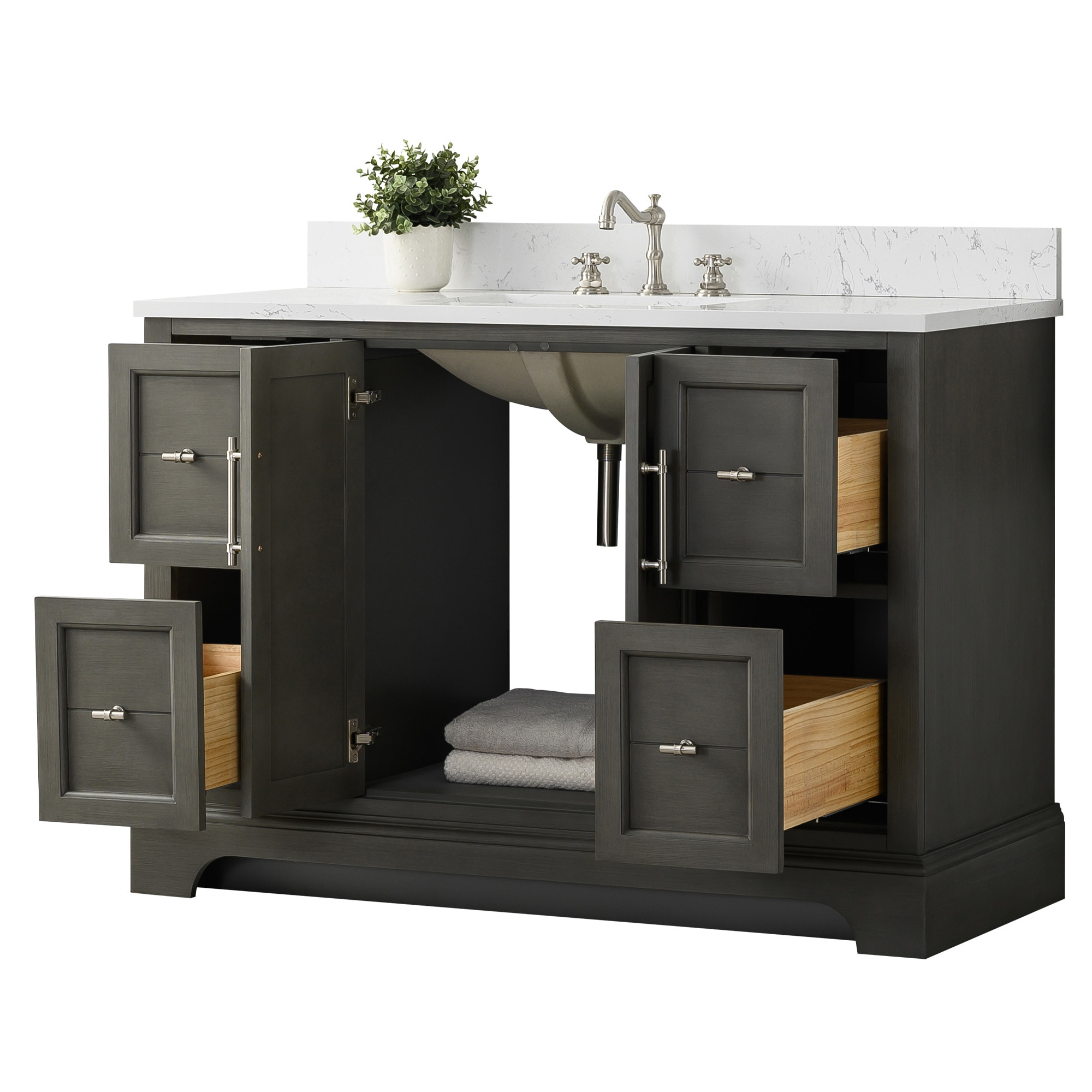 Silver Gray 48" Single Sink Bathroom Vanity with Engineered Marble Top
