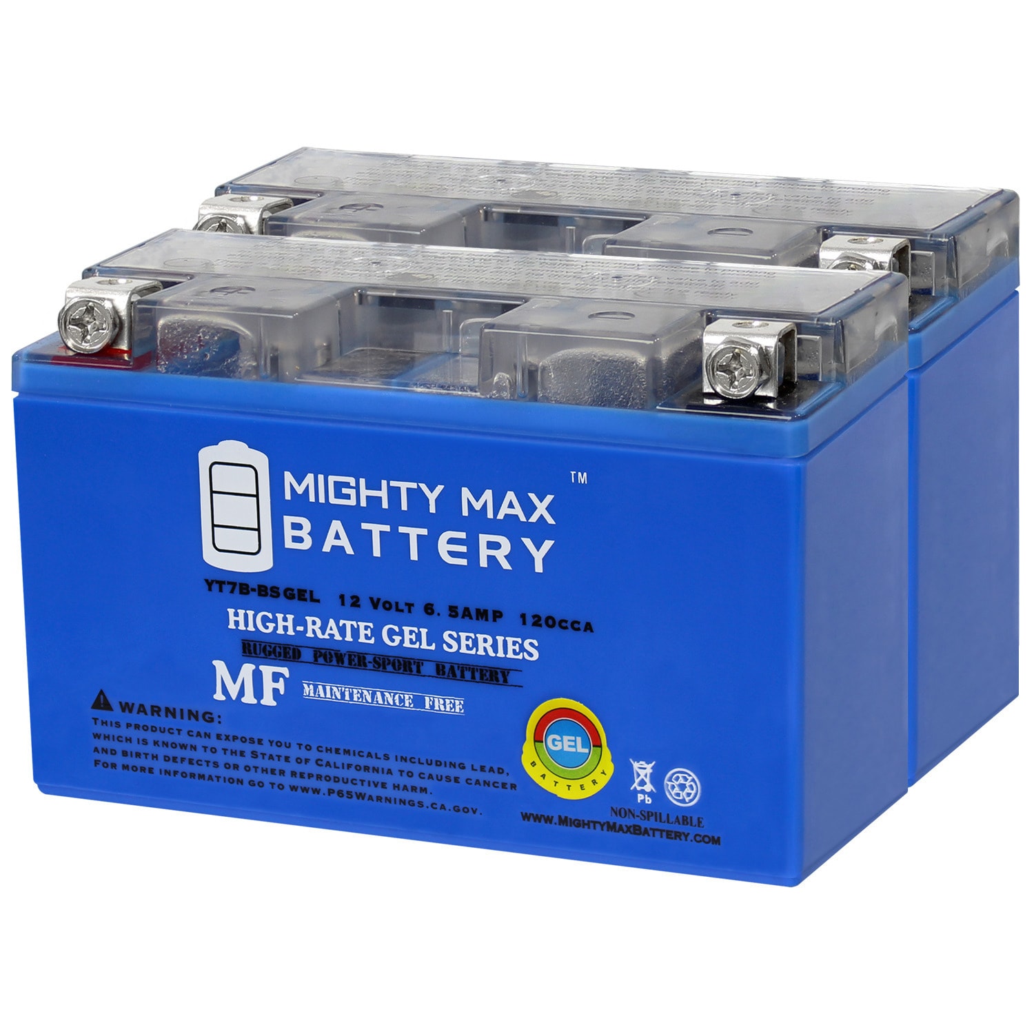 Mighty Max Battery MAX3991523 12V 6.5 AH, GEL Type, 110 CCA, AGM Motorcycle Rechargeable Sealed GEL 1260 Backup power Batteries 2 -Pack