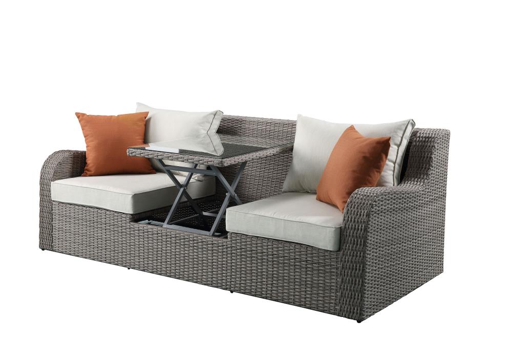 ACME FURNITURE Salena Wicker Outdoor Sofa White Cushion(S) and