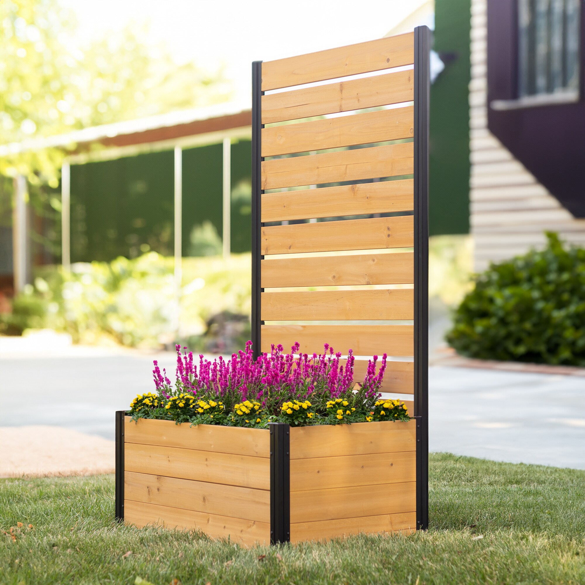 6ft Cedar Privacy Screen with Planter Box for Outdoor Use