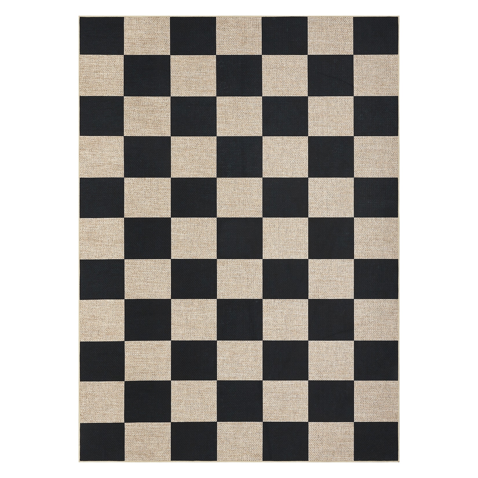 Qeetex 8 x 10 ft Black Machine Washable Living Room Bedroom Dining Room Classroom Geometric Checkered Modern Rectangular Polyester Non Slip Area Rug