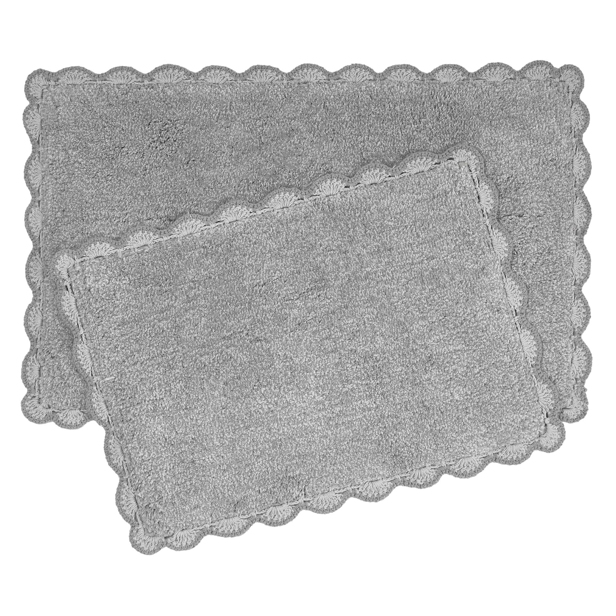 Laura Ashley  Heathered Crochet Border 17x24 and 20x32 Bath Rug 2 Piece Set
