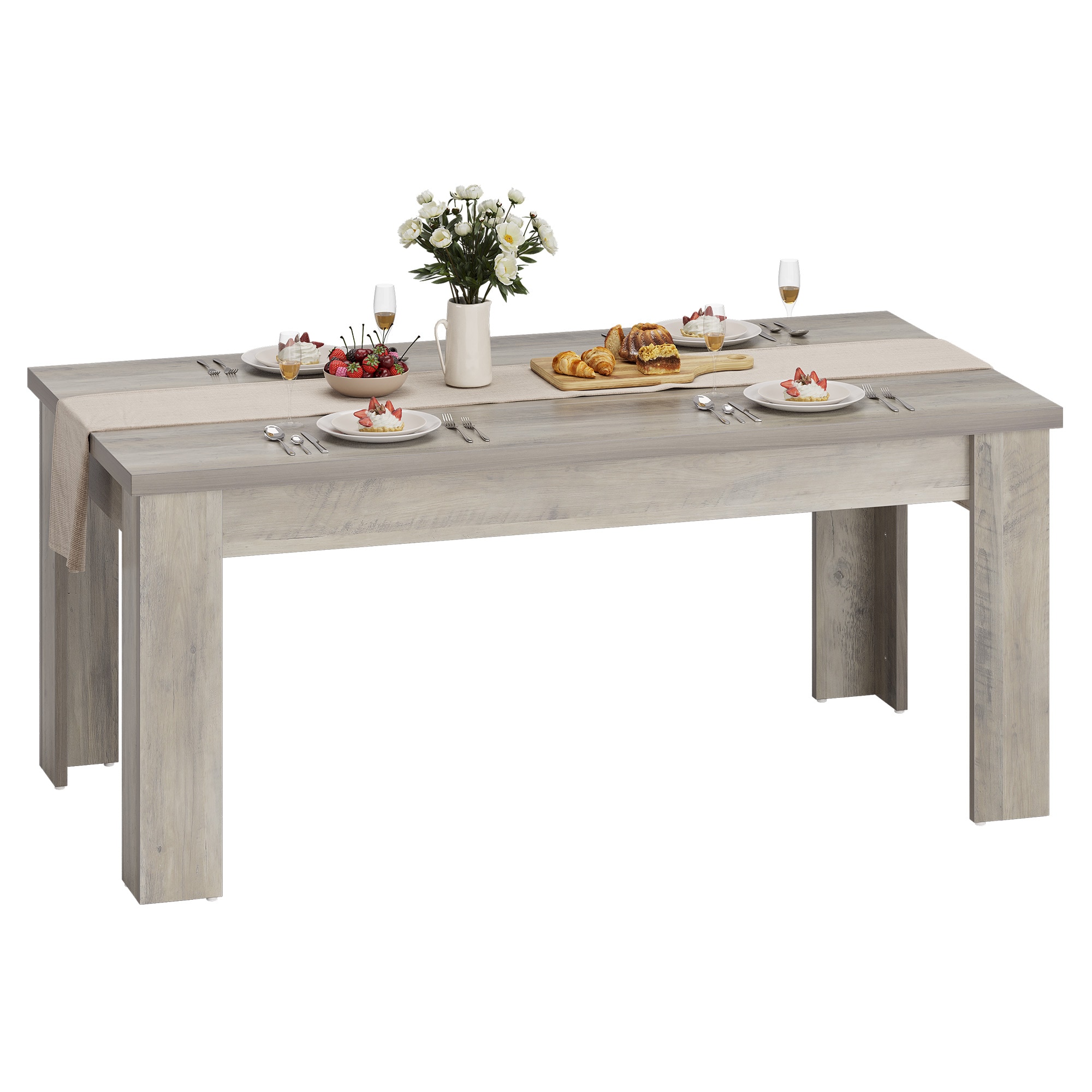 DEXSO 63 Inch Rectangular Dining Table for 4 to 6 People Rustic Gray Finish Thick MDF Top Kitchen Table