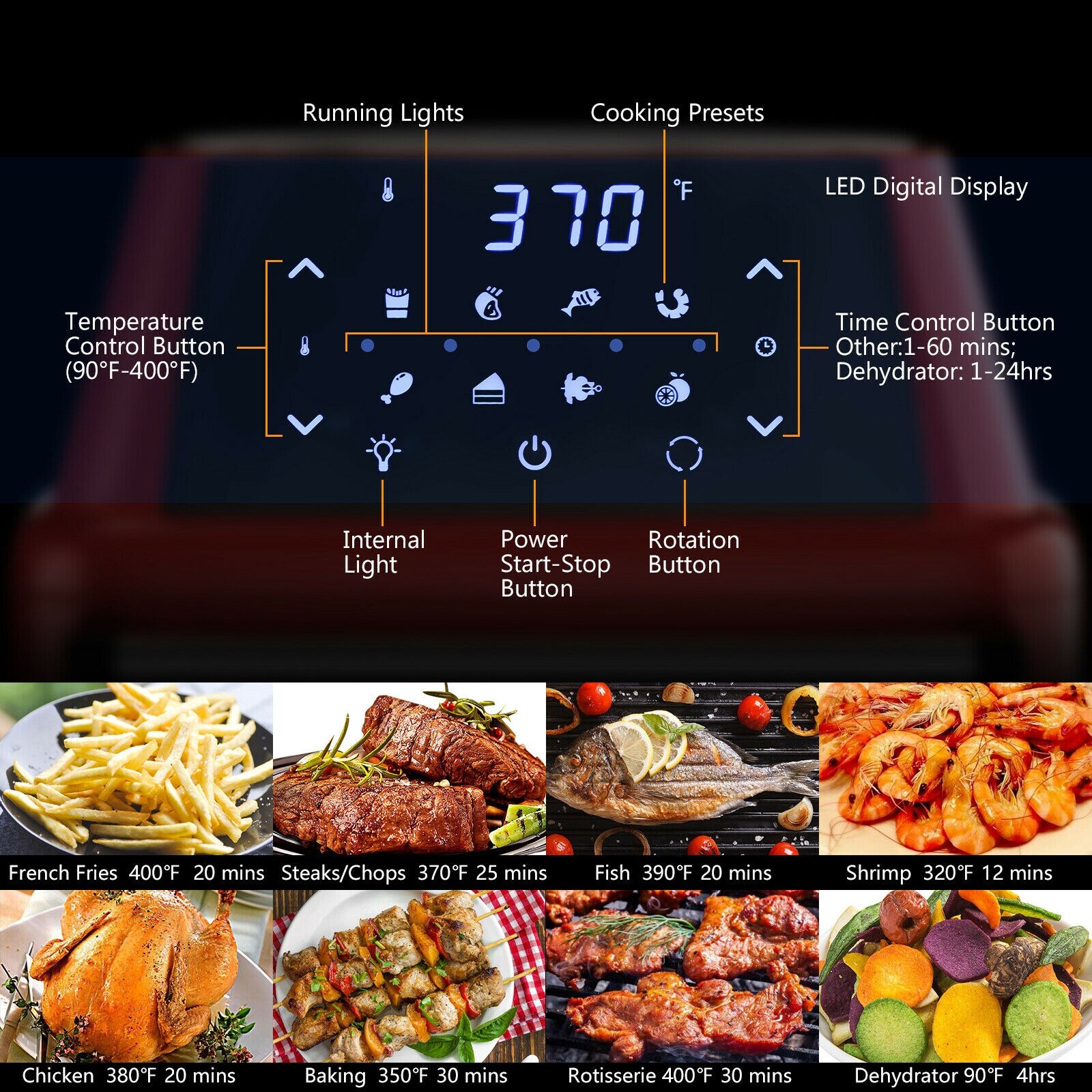 GZMR 19 qt Multi-Functional Air Fryer Oven 1800W Dehydrator Rotisserie Red, 8 Preset Cooking Choices, 360° Hot Air Circulation