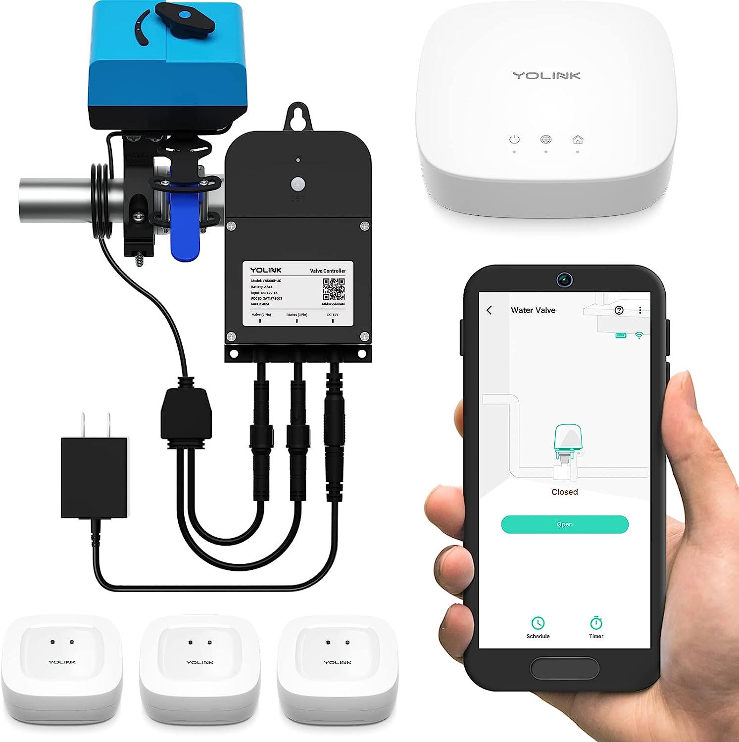 YoLink Yolink Smart Water Leak Protection System Kit: Bulldog Valve Robot, Smart Valve Controller 2, 3 Water Leak Sensors, Hub 3YS7903+YS5003S+H+B Sansujyuku sansujyuku.com