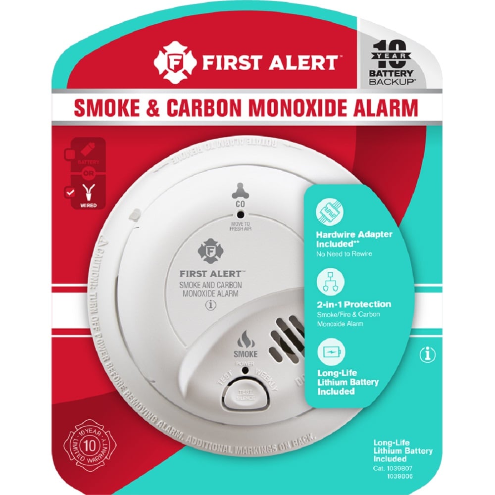 First Alert BRK Brands Hardwired Combo Smoke and Carbon Monoxide Alarm with  10-Year Battery Backup - SC9120LBL