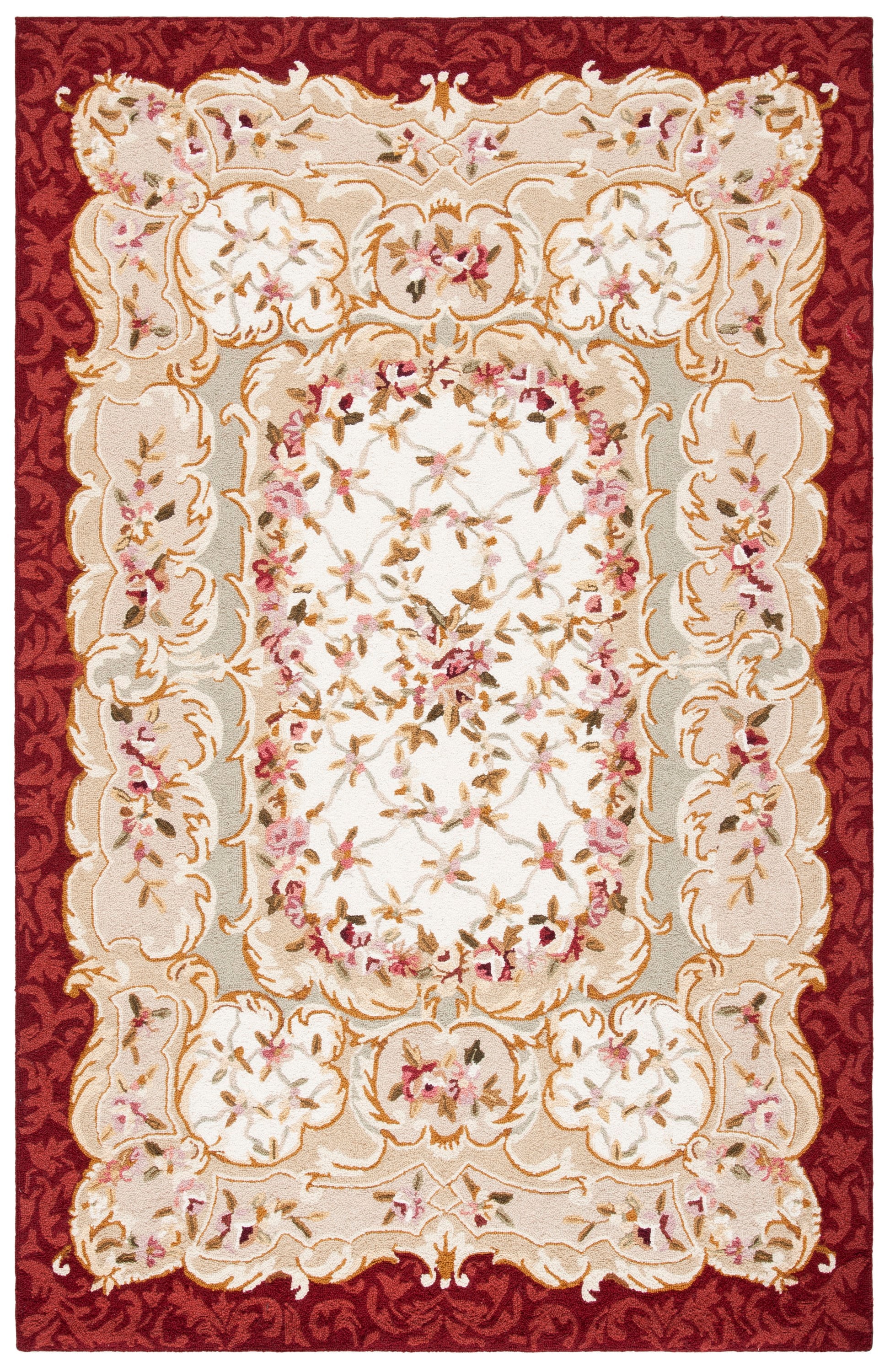 Handmade Ivory Floral Wool Area Rug 5'3" x 8'3"