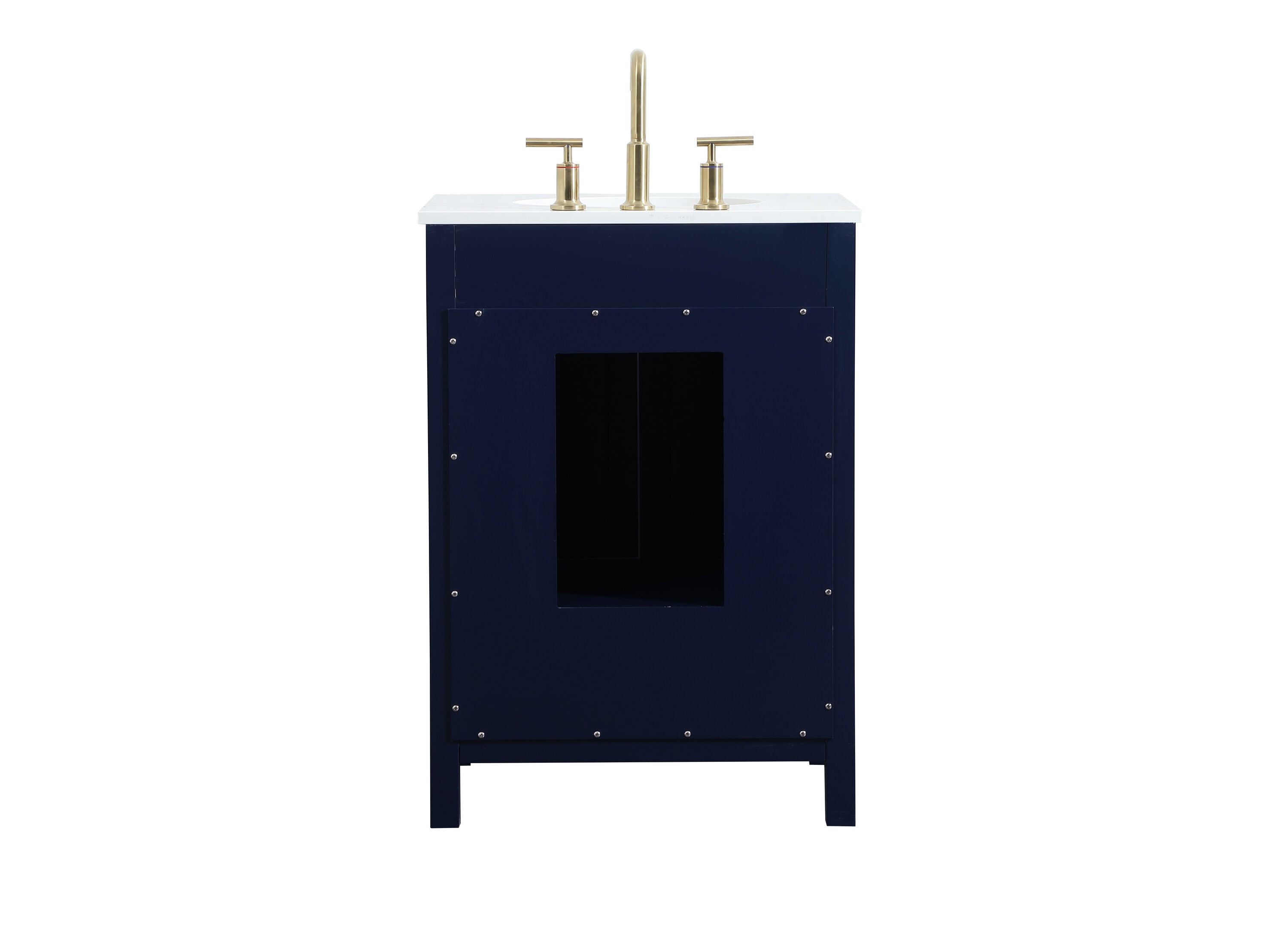 Blue MDF Single Bathroom Vanity with Gold Pulls and Quartz Top