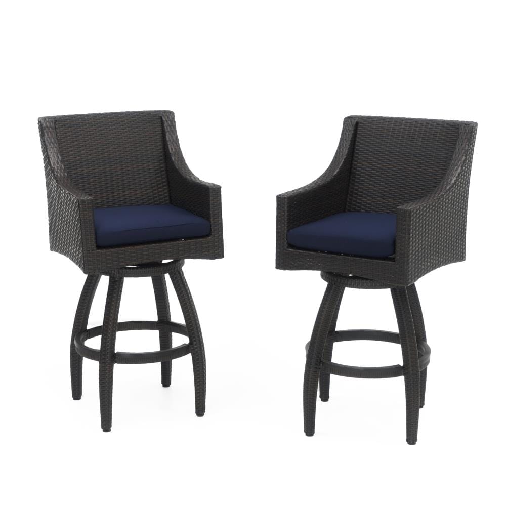 RST Brands OP-PEBS2-NVY-K Deco Set of 2 Wicker Espresso Aluminum Frame Swivel Bar Stool Chair with Navy Sunbrella Cushioned Seat