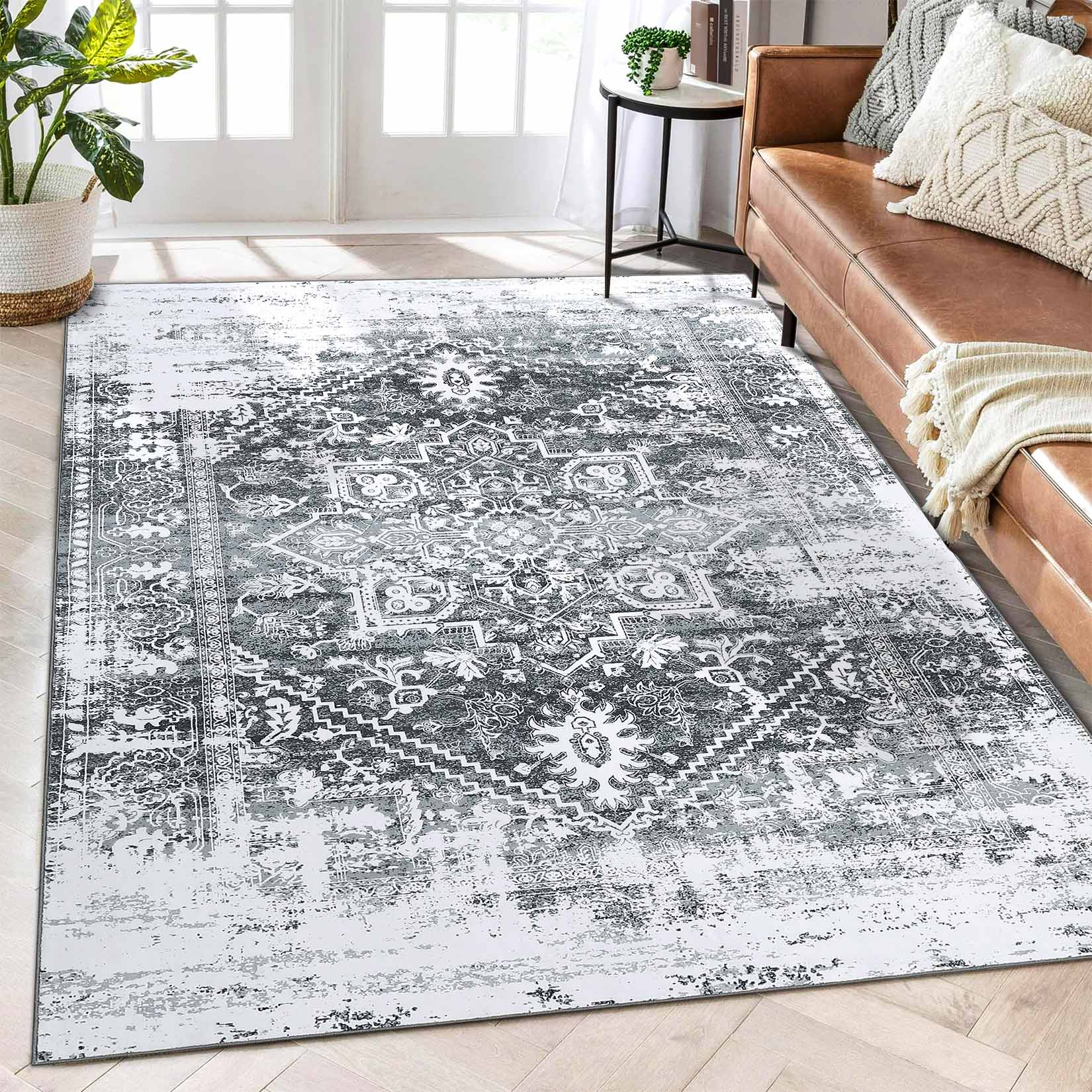 Garvee YXY-LO-PHO-107UVHZ3 4 x 6 (ft) Loomed Polyester Gray Rectangular Indoor Abstract Mid-Century Modern Machine washable Area rug