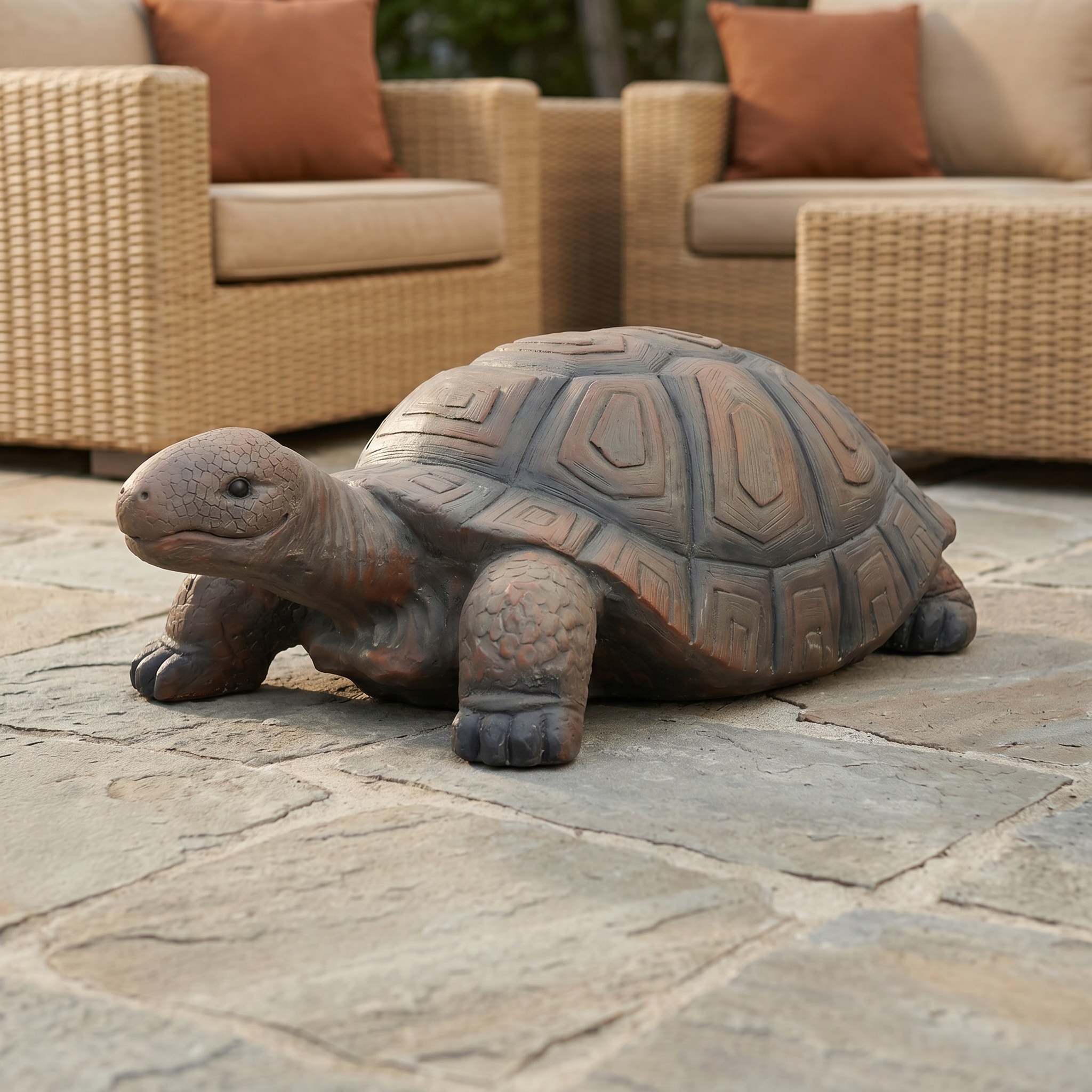 Watnature  Realistic Concrete Turtle Statue for Outside 18.1 Inch Wide Decorative Tortoise Figurine Weathered Stone-Look Reptile Sculpture for Patio Pond and Landscaping