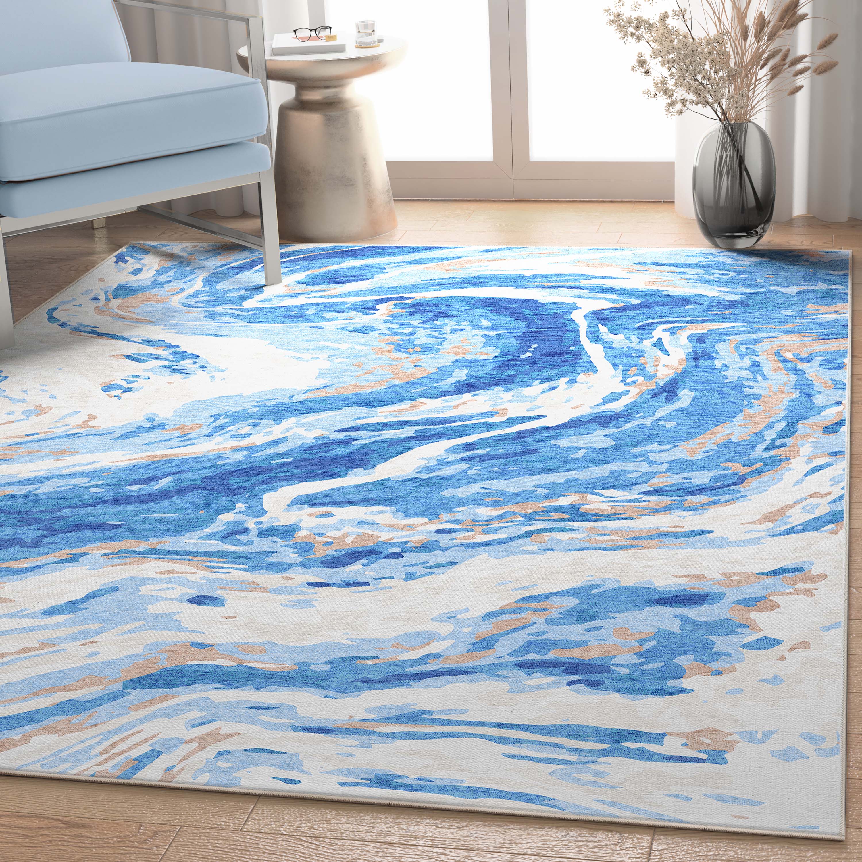 Well Woven W-AB-15A-7 Abstract 8 x 10 (ft) Flatweave Polyester Blue Rectangular Indoor Stripe Mid-Century Modern Area rug