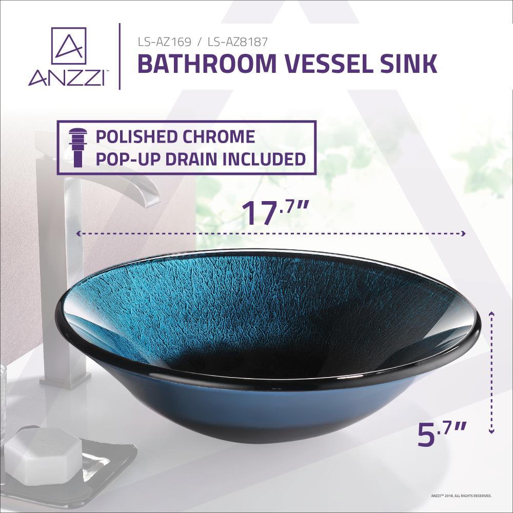 Marine Crest Blue and Black Glass Vessel Sink
