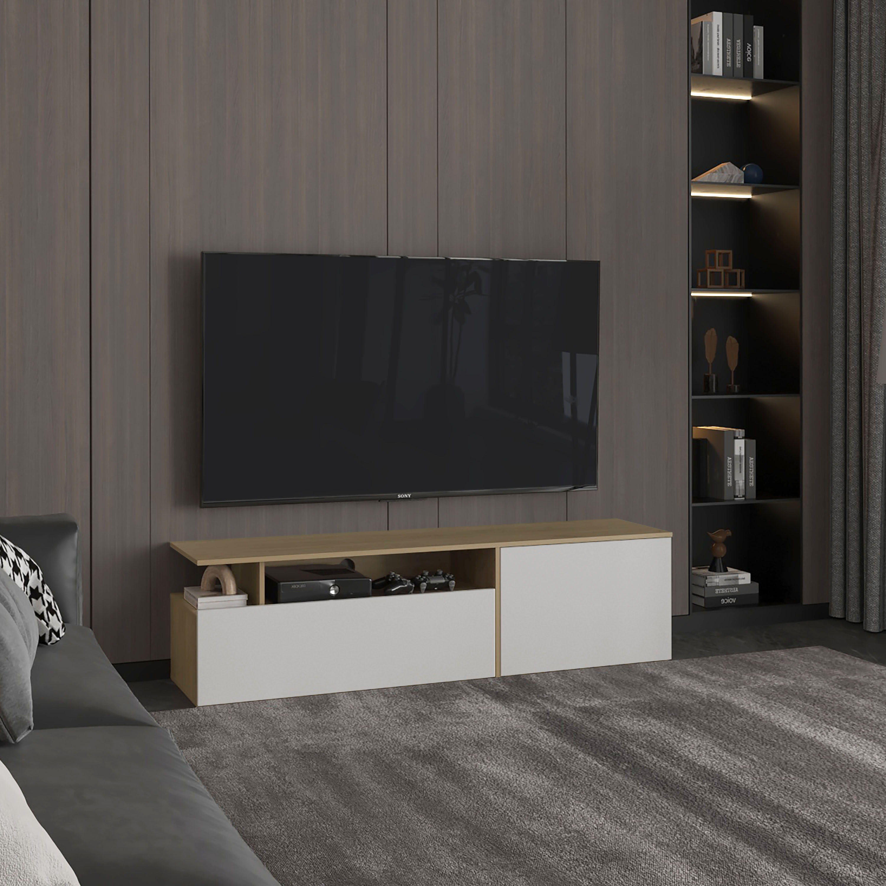 LUXEYARD - TV Stand 60in TV Capacity 2 Doors 4 Shelves
