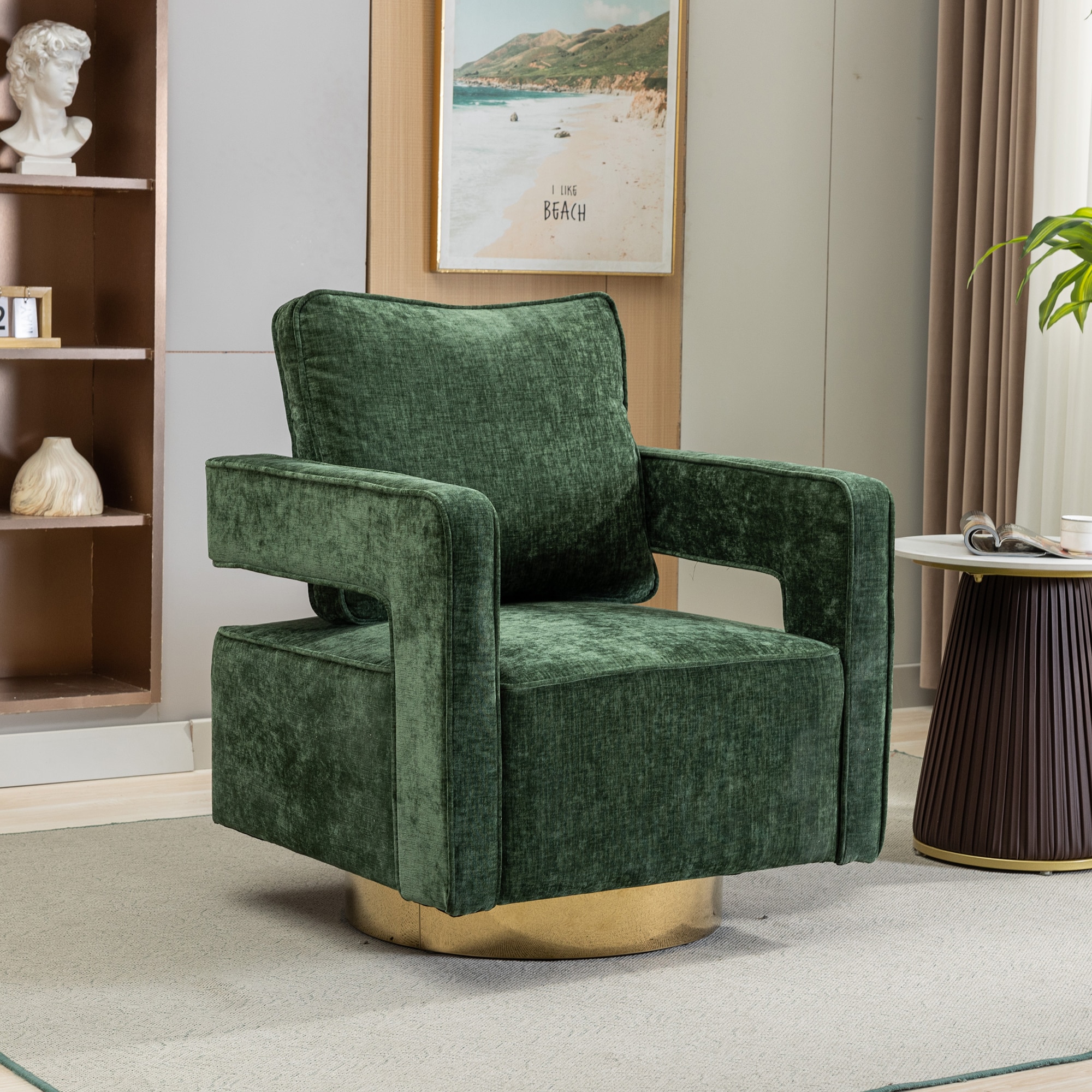 Aortzio HM-A1010-GREEN Modern GREEN Chenille Swivel Accent Chair
