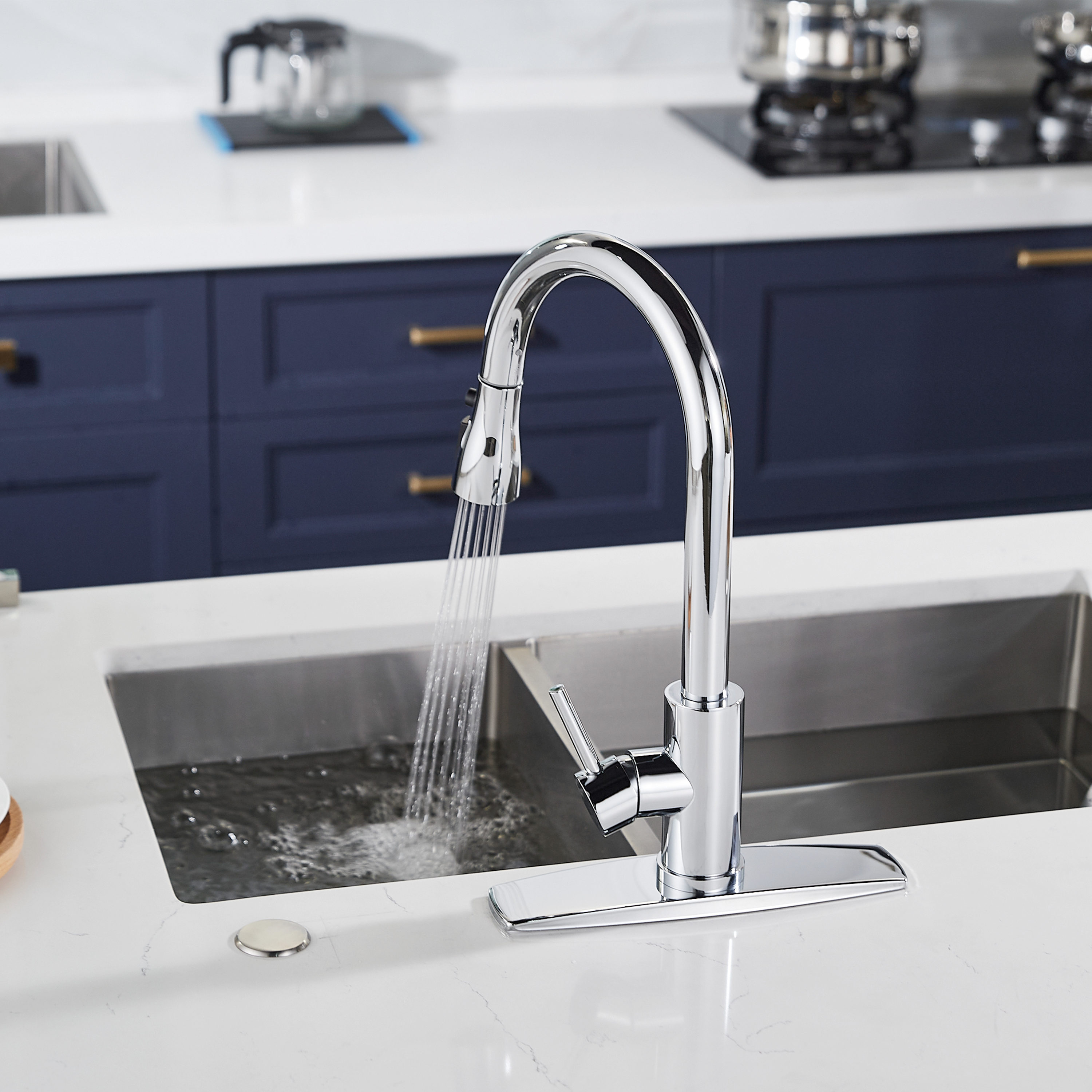 FORIOUS KItchen Faucet Chrome Single Handle Pull-down Kitchen Faucet ...