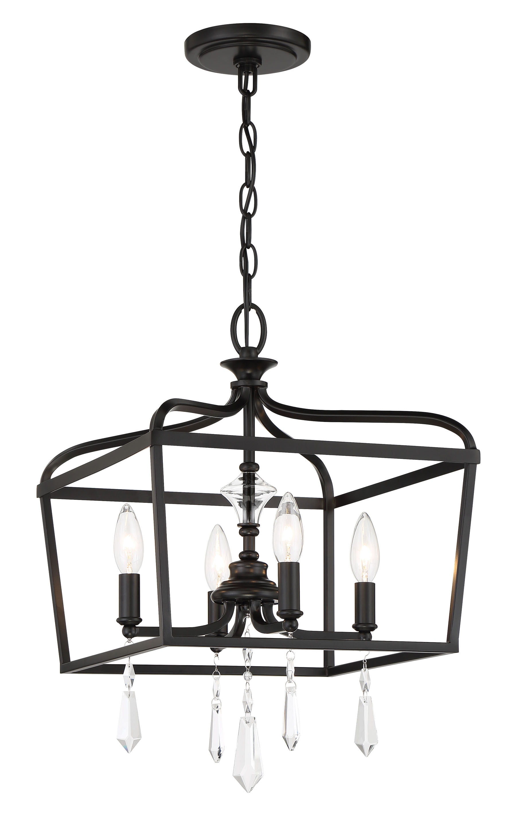 Coal Finish 4-Light Crystal Lantern Chandelier