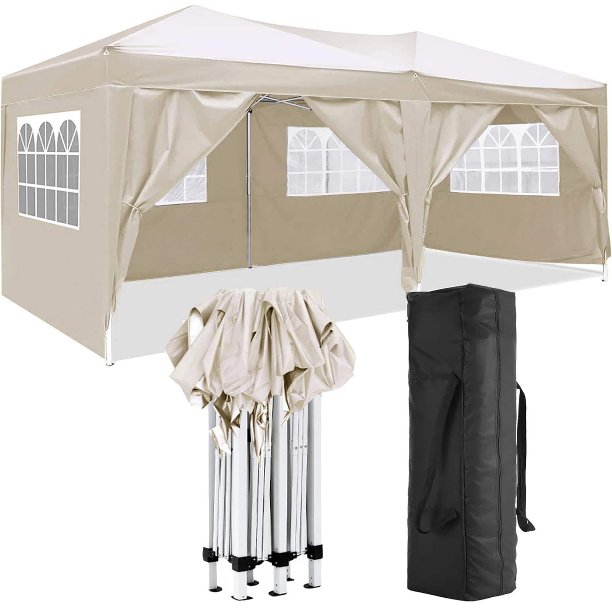 Lycvki 20-ft x 10-ft Gazebos Beige Gazebo with Soft Top Roof (Screen Included)