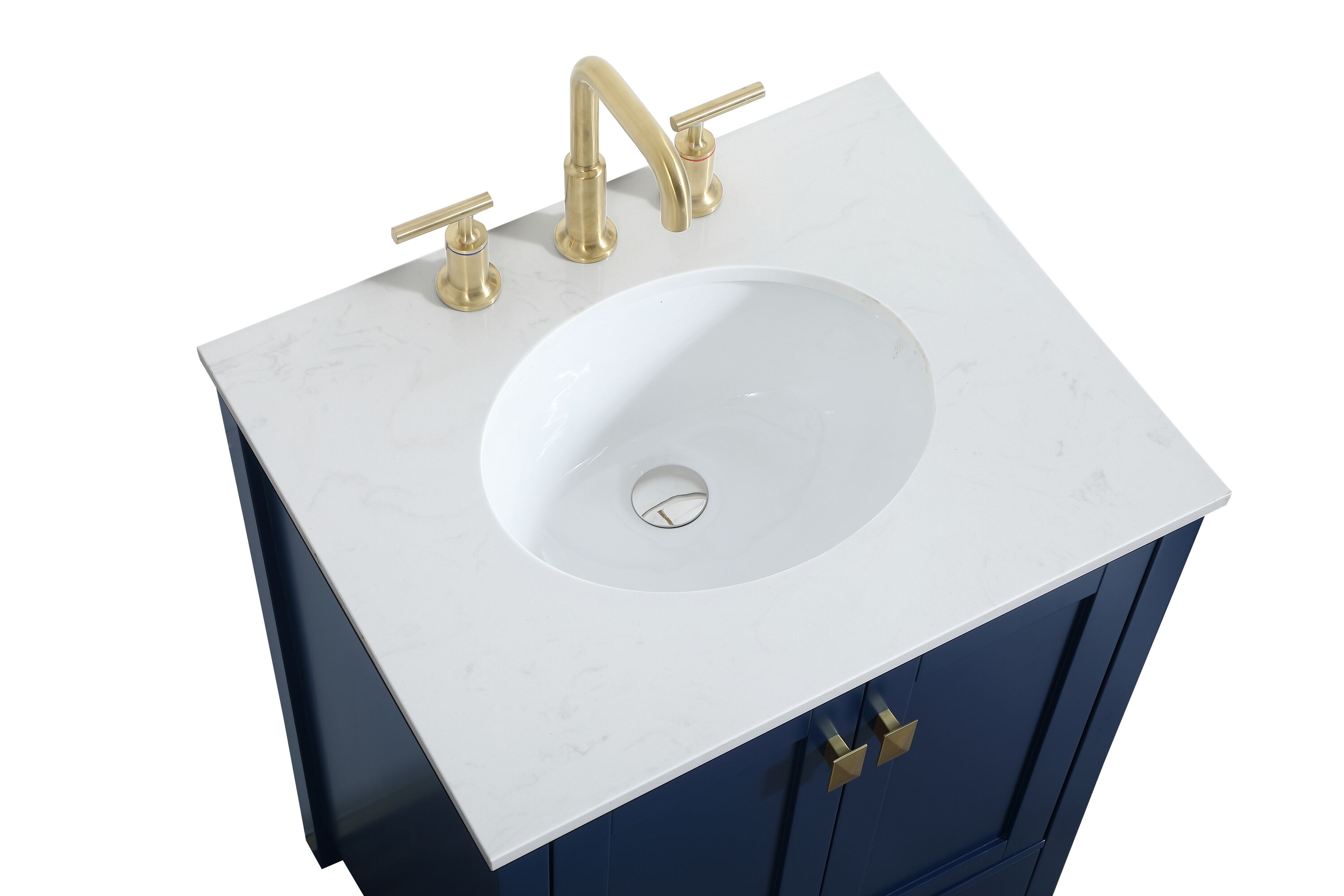 Blue MDF Single Bathroom Vanity with Gold Pulls and Quartz Top