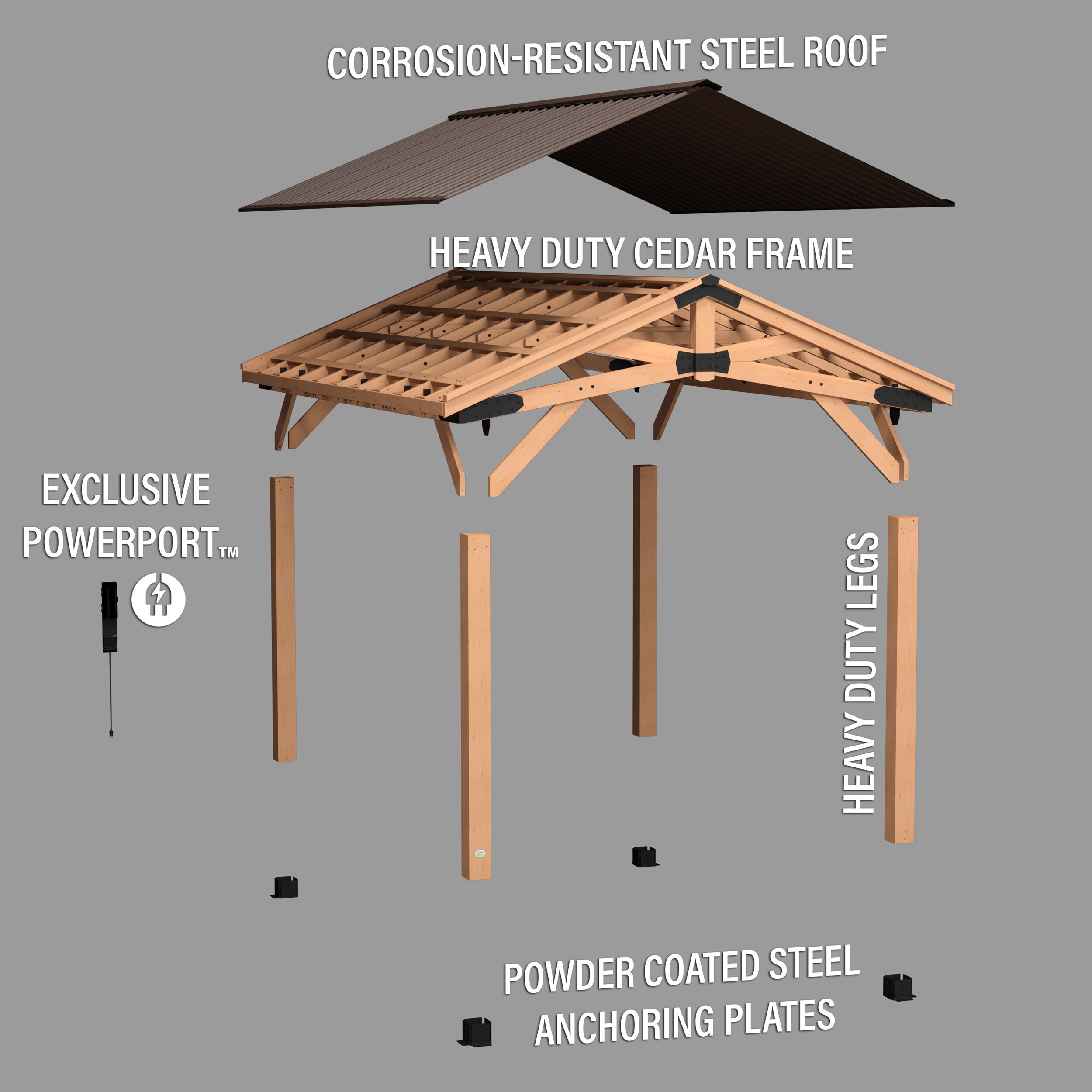 Norwood 16x12 Cedar and Steel Outdoor Gazebo