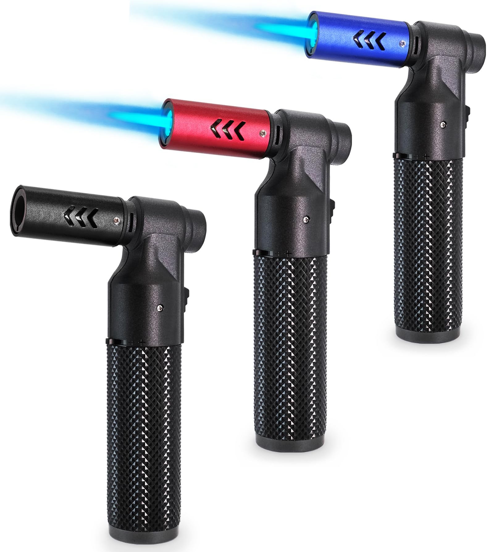 Justincity  3 pack butane torch lighter refillable adjustable flame mini blow torch for camping grill culinary soldering cooking welding BBQ