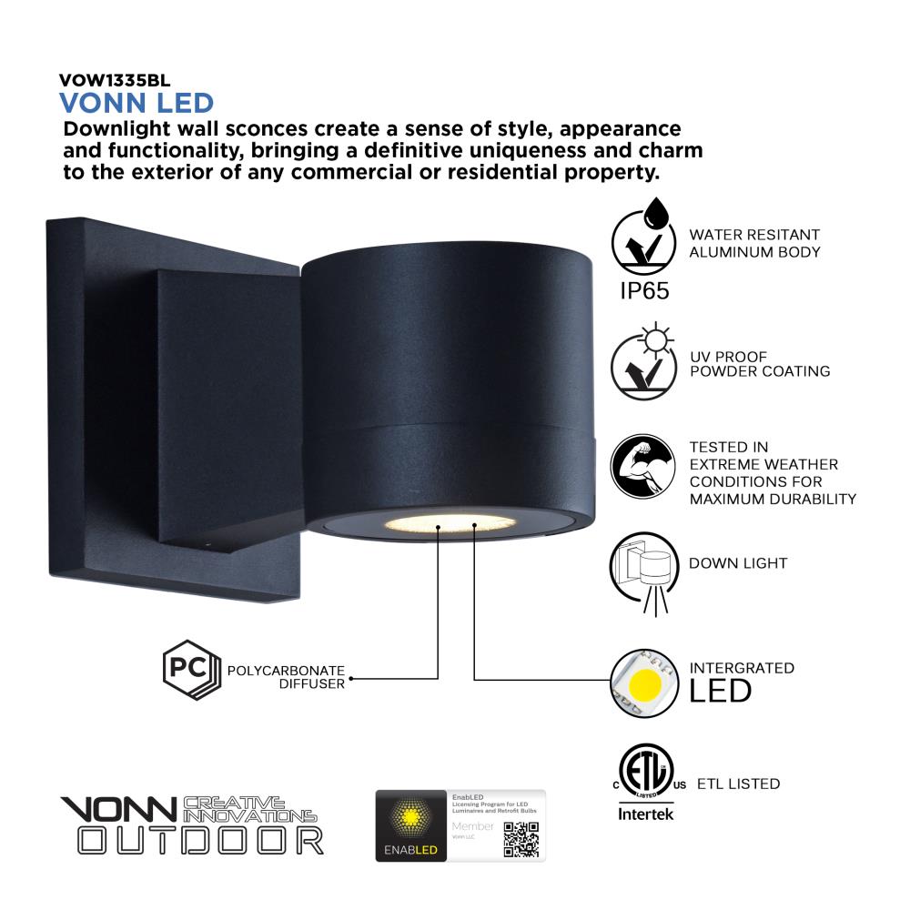 VONN Lighting VONN Outdoor 4.5-in Matte Black Integrated Outdoor Wall ...