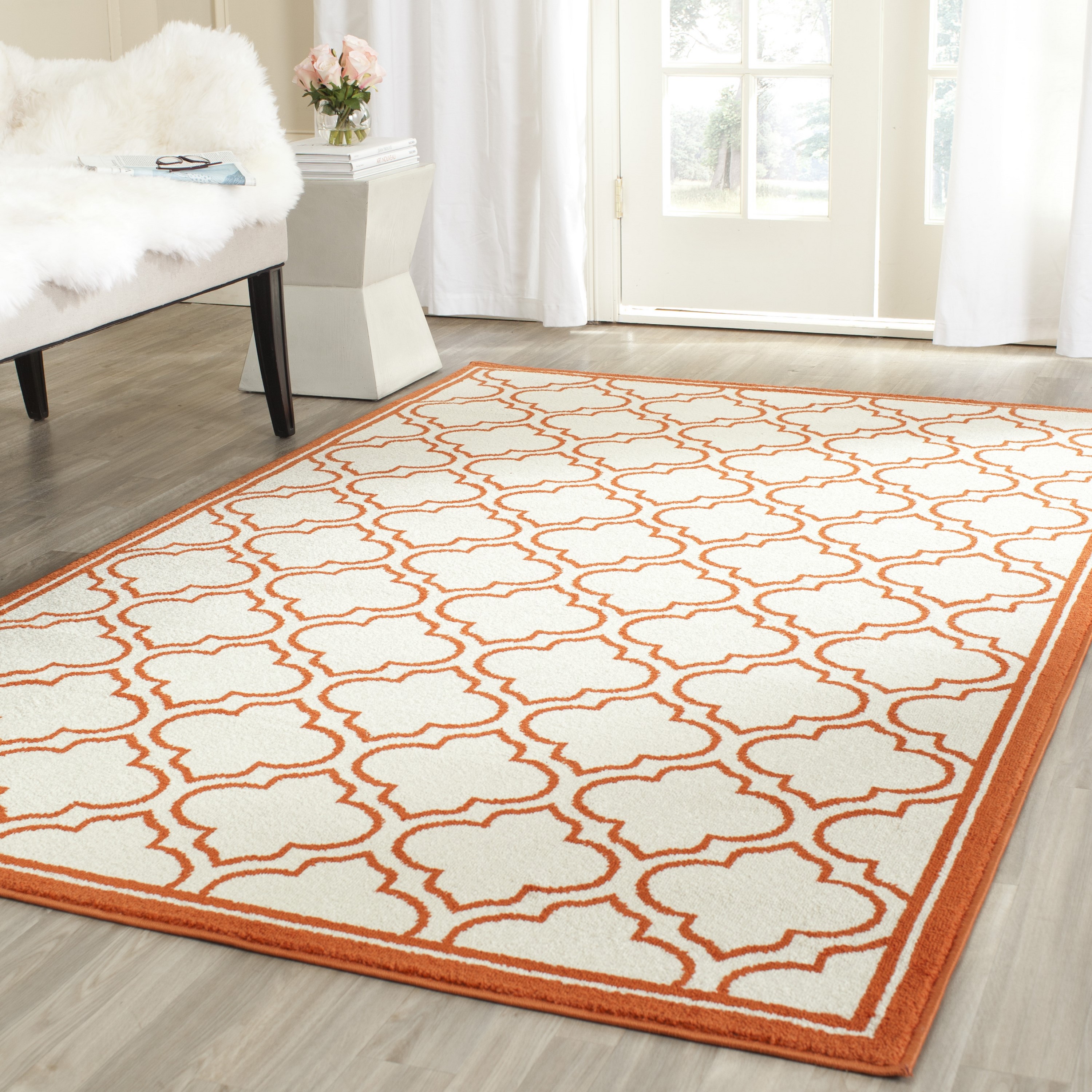 Safavieh AMT412F-5SQ Amherst Moroccan 5 x 5 (ft) Loomed Synthetic Ivory/Orange Square Indoor/Outdoor Trellis Farmhouse/Cottage Area rug