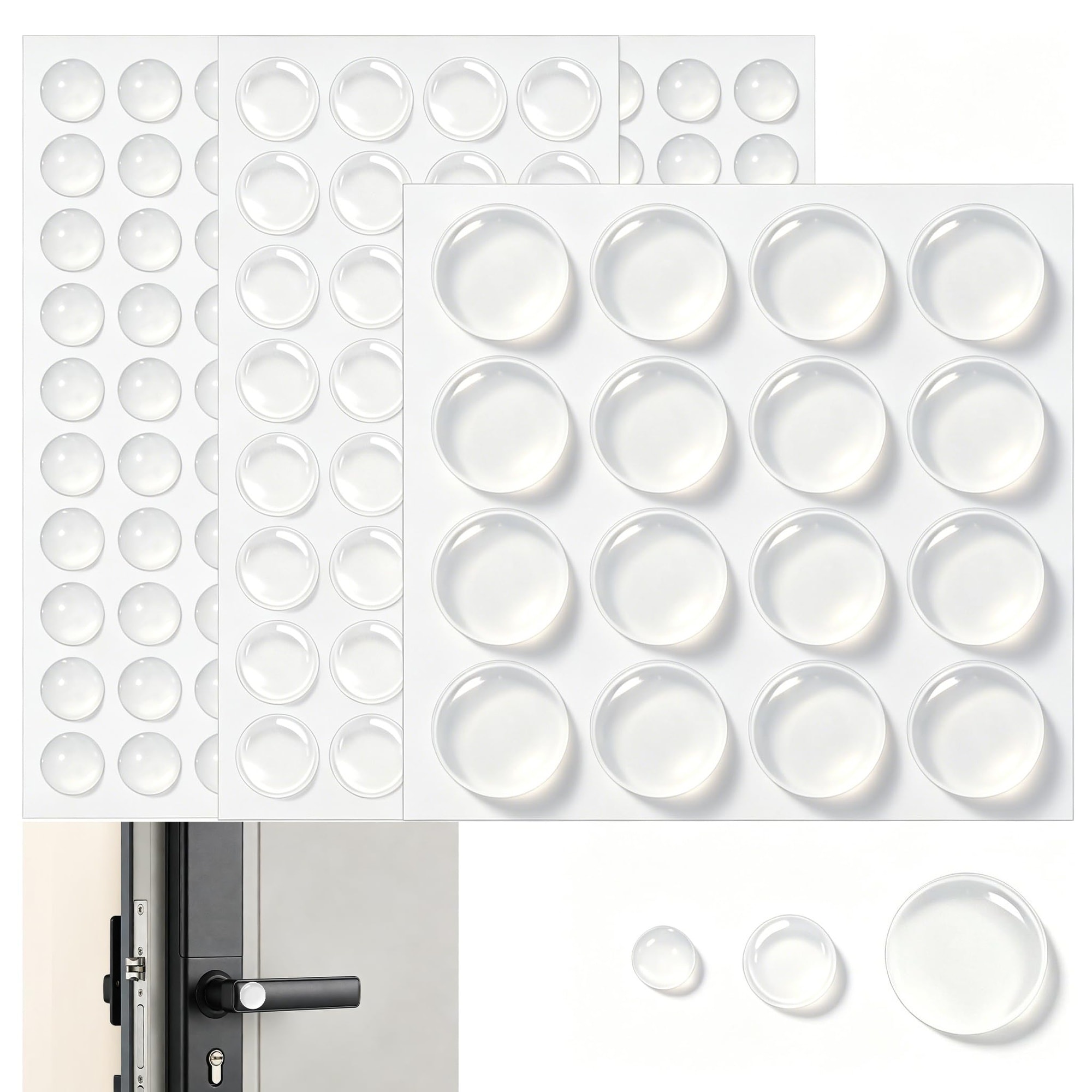 Vrbgify  Clear Cabinet Door Bumpers 148 Pieces 3 Shapes Invisible Silicone Rubber Soft Close Pads for Cabinets Drawers Furniture Picture Frames