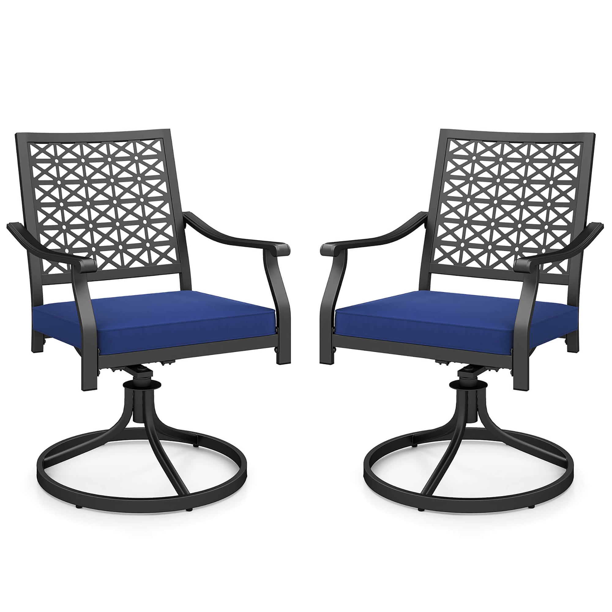Costway - Set of 2 Contemporary/Modern Polyester Upholstered Swivel Dining arm chair ( Metal Frame )