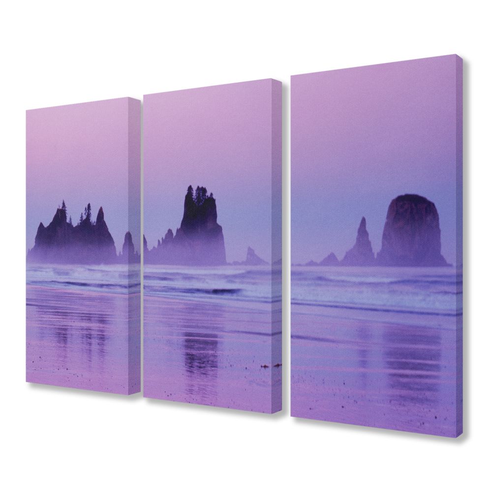 Stupell Industries TWP-267-CN-3PC-16X24 Lavender Beach Landscape and Sea Stacks Charles Gurche/Danita Delimont 24-in H x 16-in W Abstract Print on Canvas