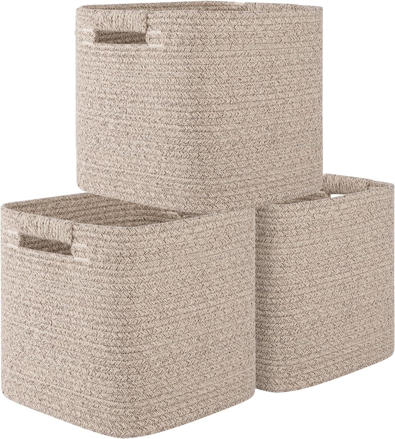 OIAHOMY  Storage Cubes 11 Inch Storage Bins 3 Pack Cotton Rope Woven Baskets for Organizing Square Storage Baskets for Shelves Organizer Classroom Kids Toy Bins Closet  Baby Nursery Brown