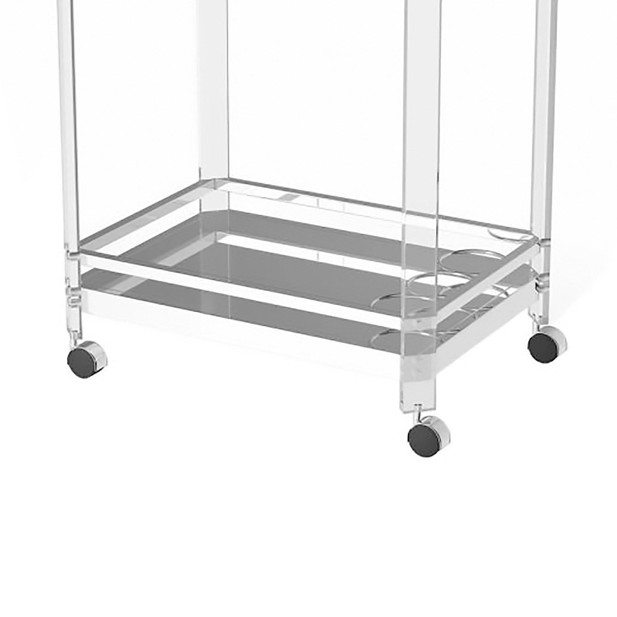 Contemporary Chrome & Glass 2-Tier Serving Cart with Wine Rack