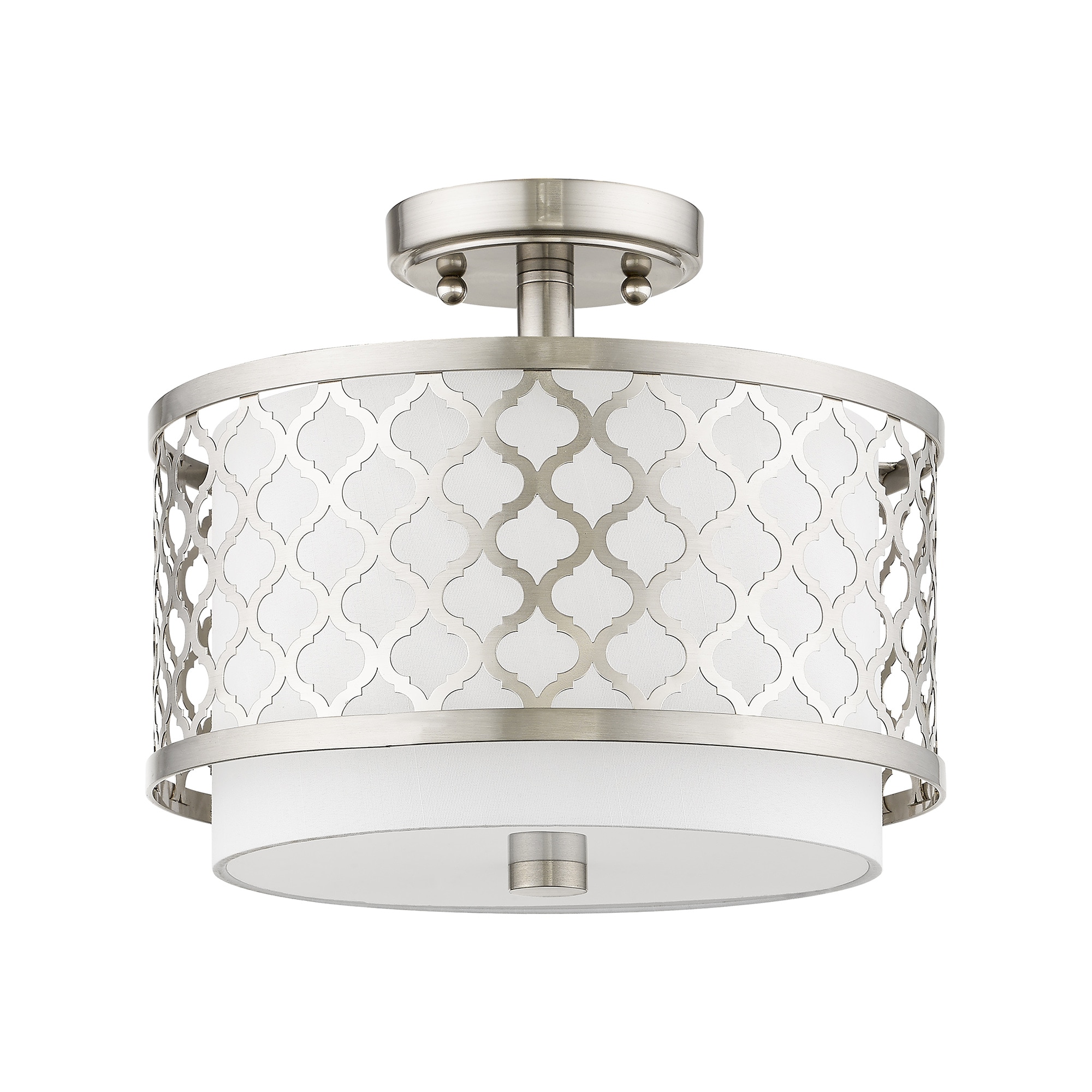Brushed Nickel Drum Semi-Flush Mount Light with Glass Shade