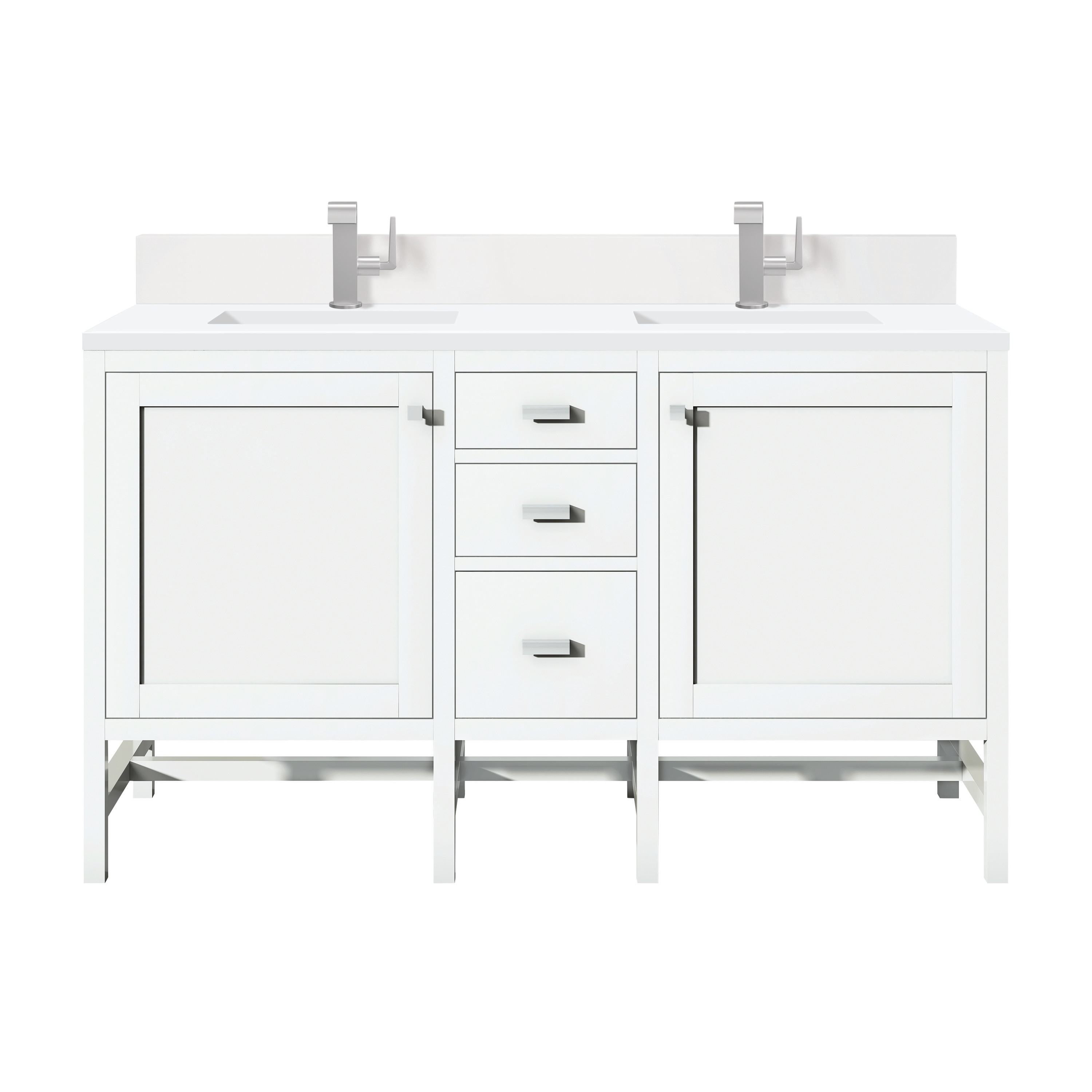 Addison 60" Glossy White Double Freestanding Vanity with Porcelain Sinks