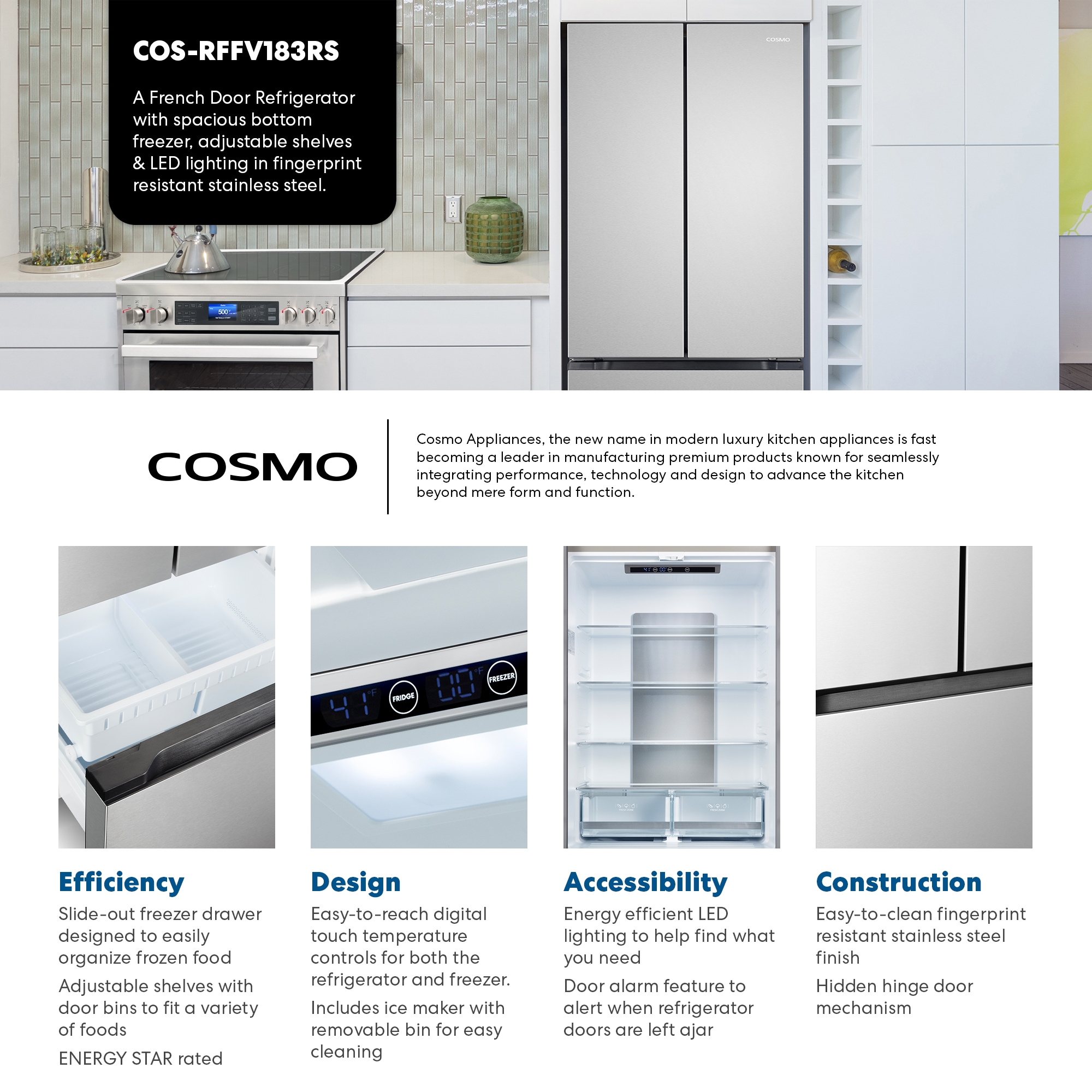 Cosmo COS-RFFV183RS French-Door-Refrigerators - View #4