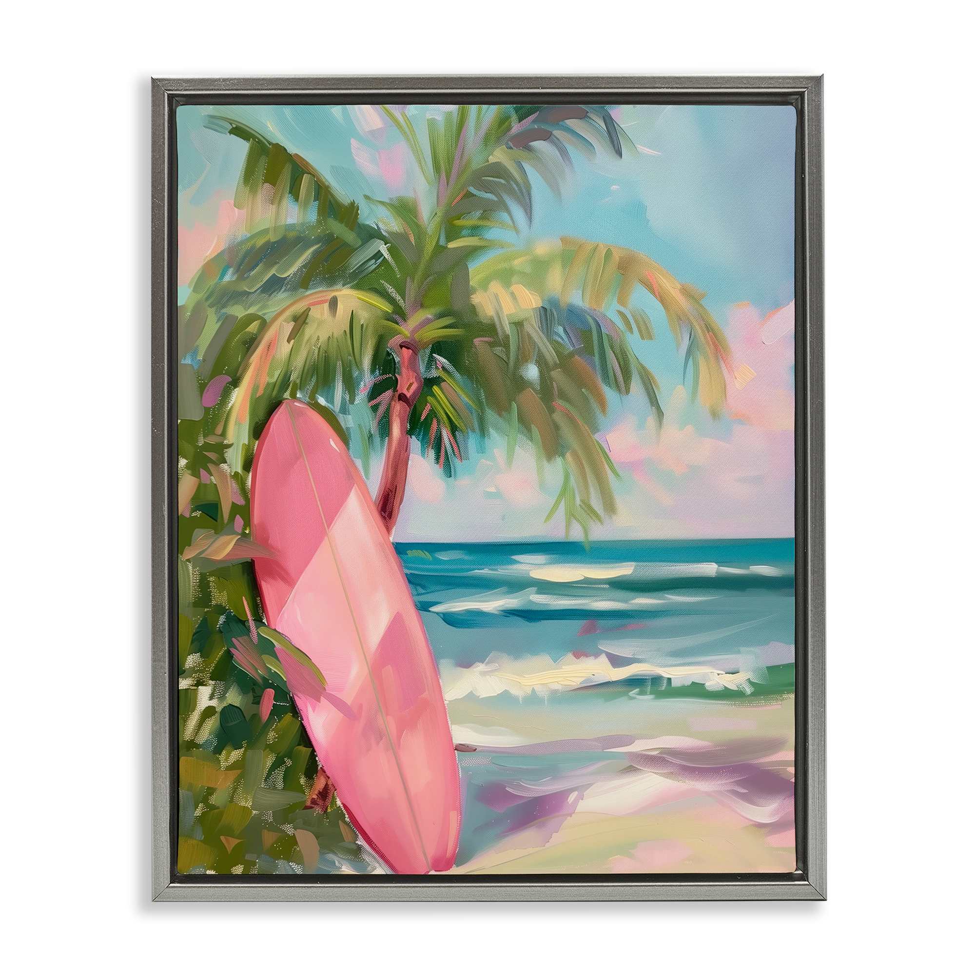 Stupell Industries BT-693-FFL-24X30 Pink Surfboard on Beach Floating Frame design by Arlington Prints