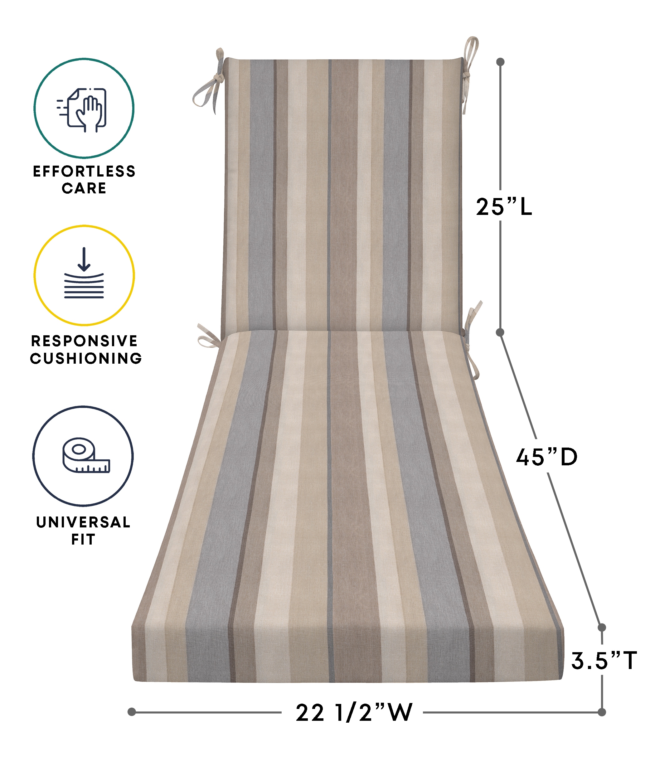 Stripe Taupe Polyester Outdoor Chaise Lounge Cushion
