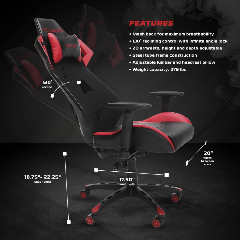 RESPAWN Red Traditional Adjustable Height Faux Leather Gaming Chair at ...