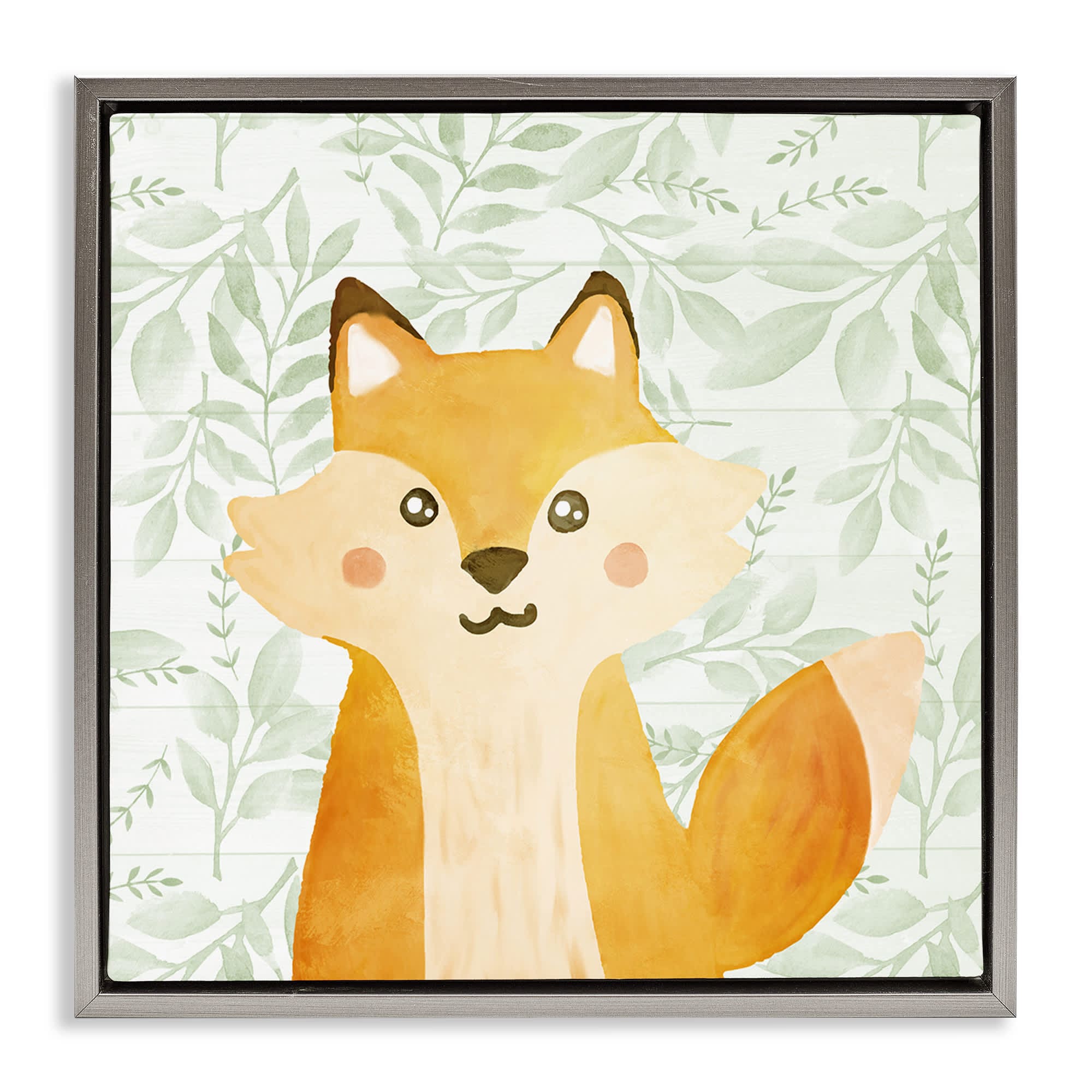 Stupell Industries BS-038-FFL-24X24 Whimsical Fox on Florals Gray Framed Floater Canvas Wall Art By Kim Allen 25 x 25