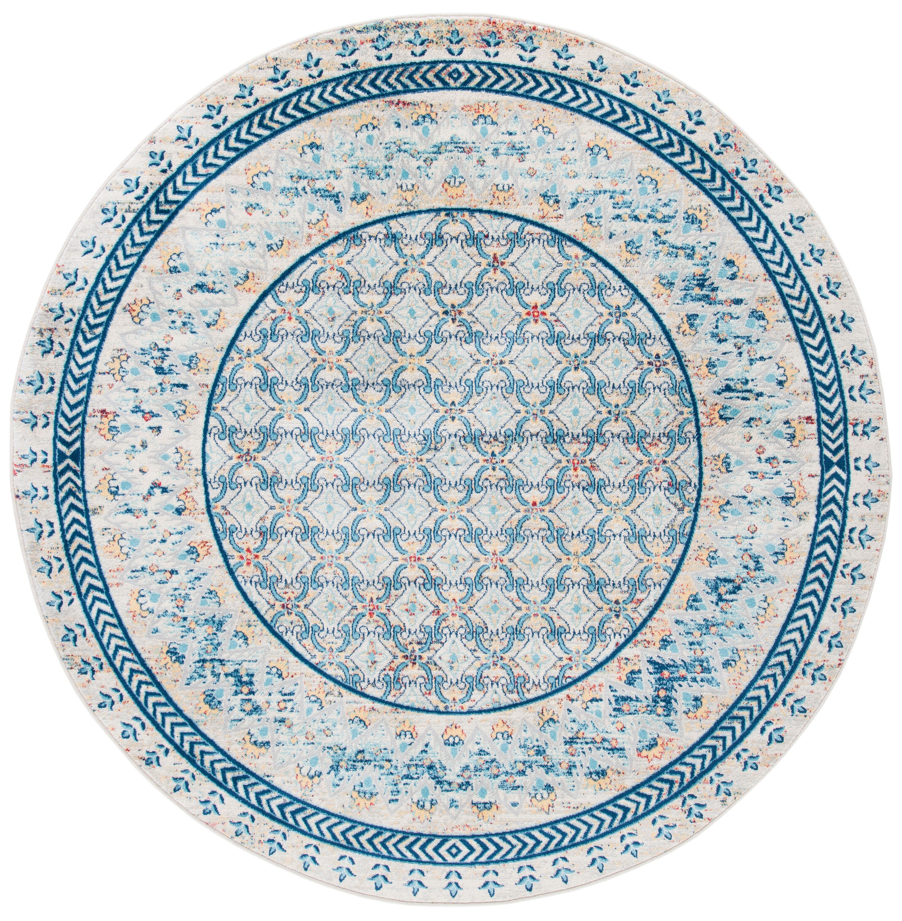 Safavieh BNT899M-7R Brentwood Gusta 7 x 7 (ft) Loomed Polypropylene Blue/Yellow Round Indoor Distressed/Overdyed Vintage Area rug