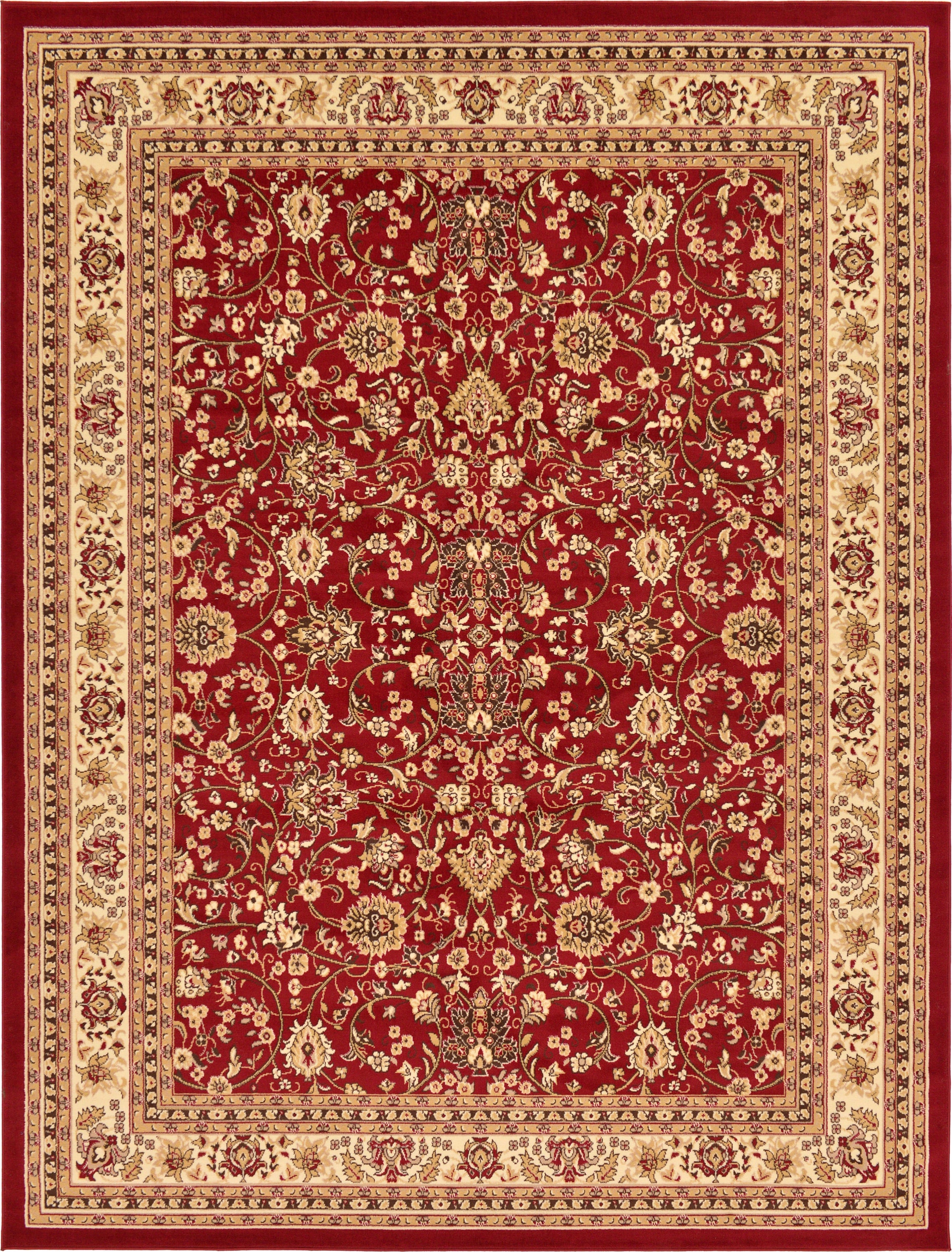 Unique Loom 3124959 Washington Sialk Hill 9 x 12 (ft) Loomed Polypropylene Burgundy/Ivory Rectangular Indoor Floral/Botanical Vintage Area rug