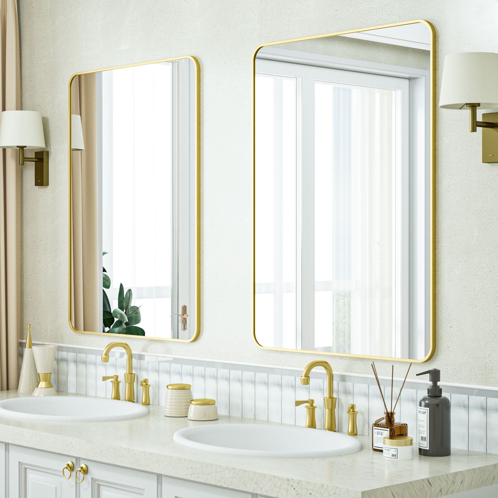 BEAUTYPEAK 24-in W x 35.8-in H Gold Framed Wall Mirror in the Mirrors ...