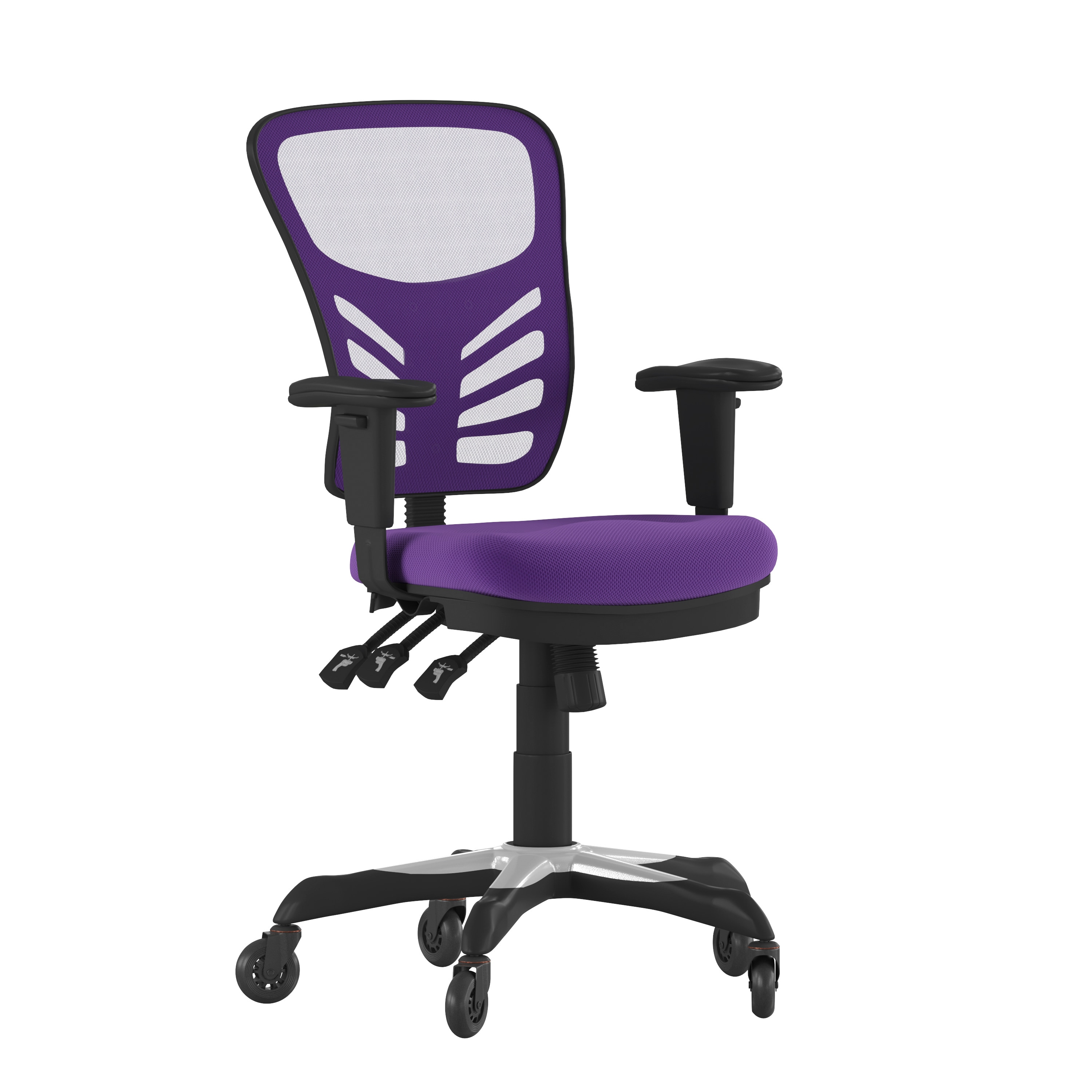 Flash Furniture 840196381893 Nicholas Mid-Back Purple Mesh Multifunction Executive Swivel Ergonomic Office Chair with Adjustable Arms and Transparent Roller Wheels