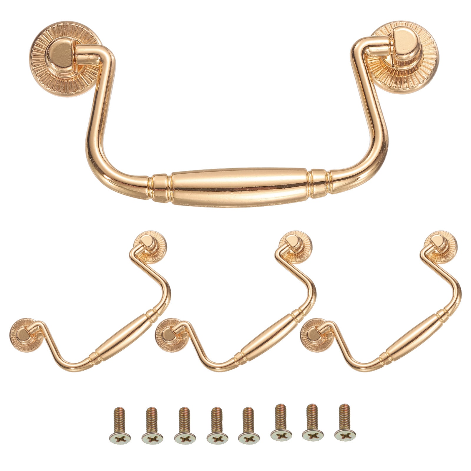 Unique Bargains 4pcs Bail Pull Handle 4 Inch Bail Drawer Pull Swing Drawer Pulls 81mm/3.2 Inch Hole Centers for Wooden Dresser Cupboard Champagne Gold