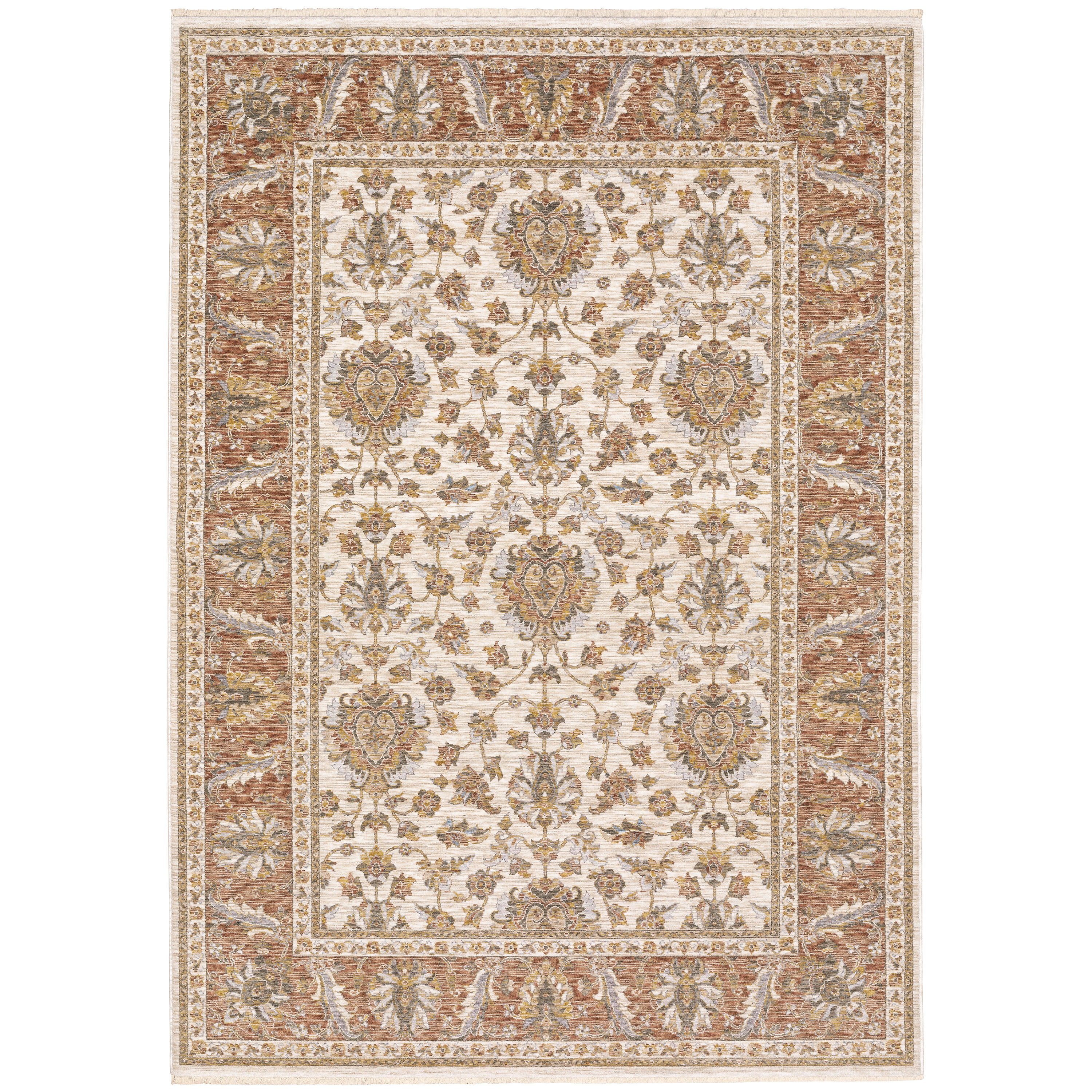 Archer Lane 509MAHA1Q7L Joyland 8 x 11 (ft) Polyester Ivory/Rust Rectangular Indoor Floral/Botanical Persian Area rug