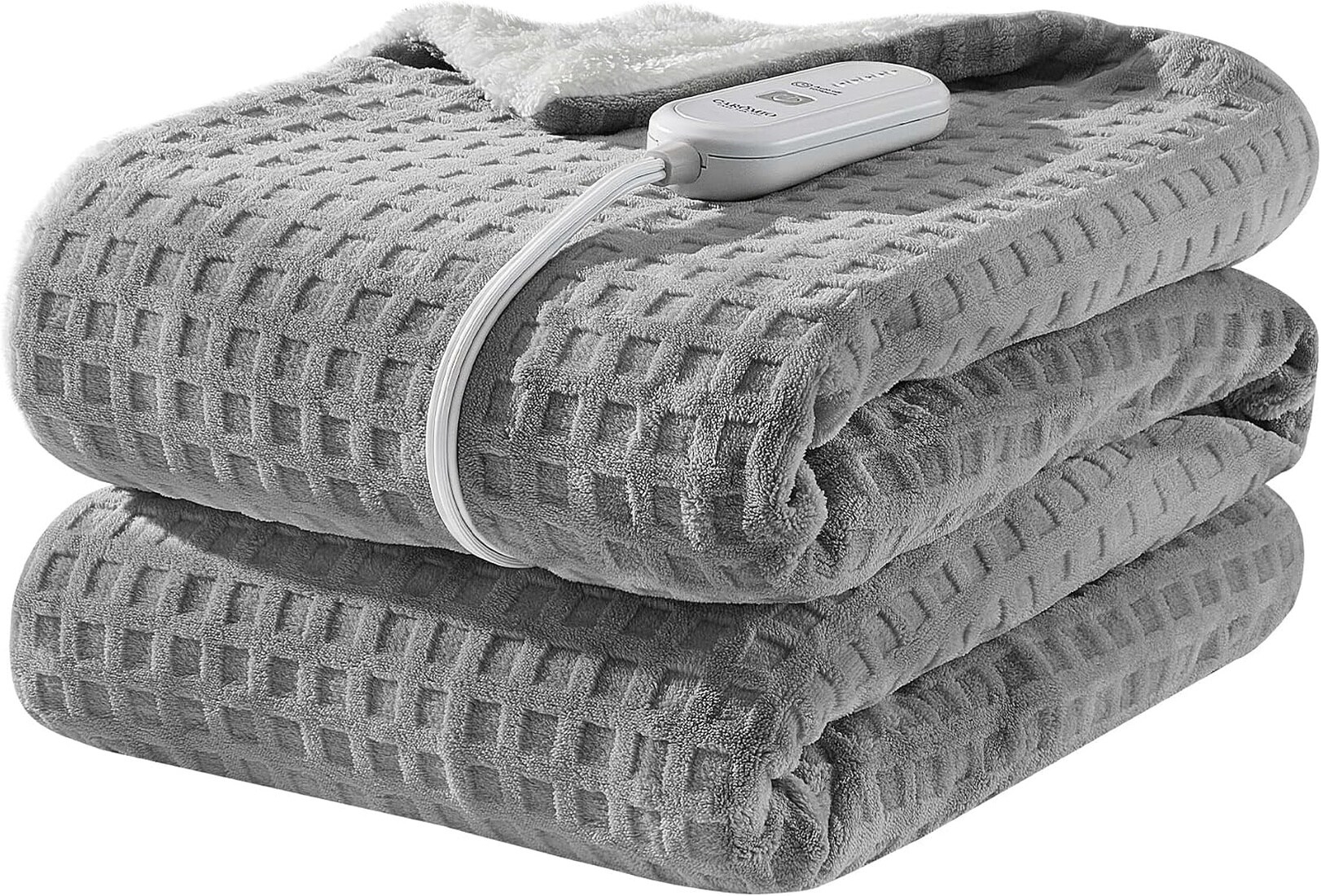 GAOMON 50x60 In Heated Throw Flannel and Sherpa 5 Heat Settings Auto-Off Machine Washable ETL Grey